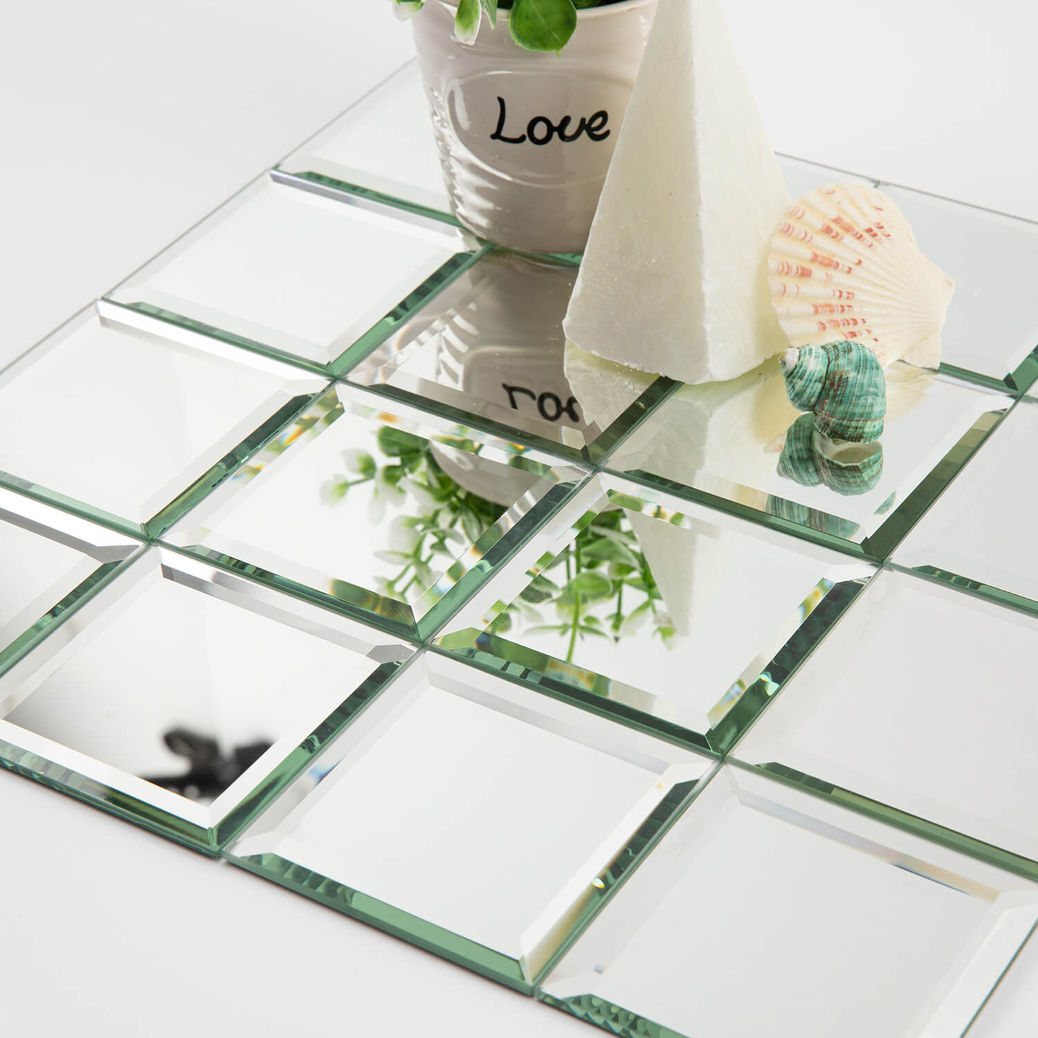 Peel And Stick Silver Beveled Mirror Glass Tile, Square, 3*3 Inches, Glossy, MT21