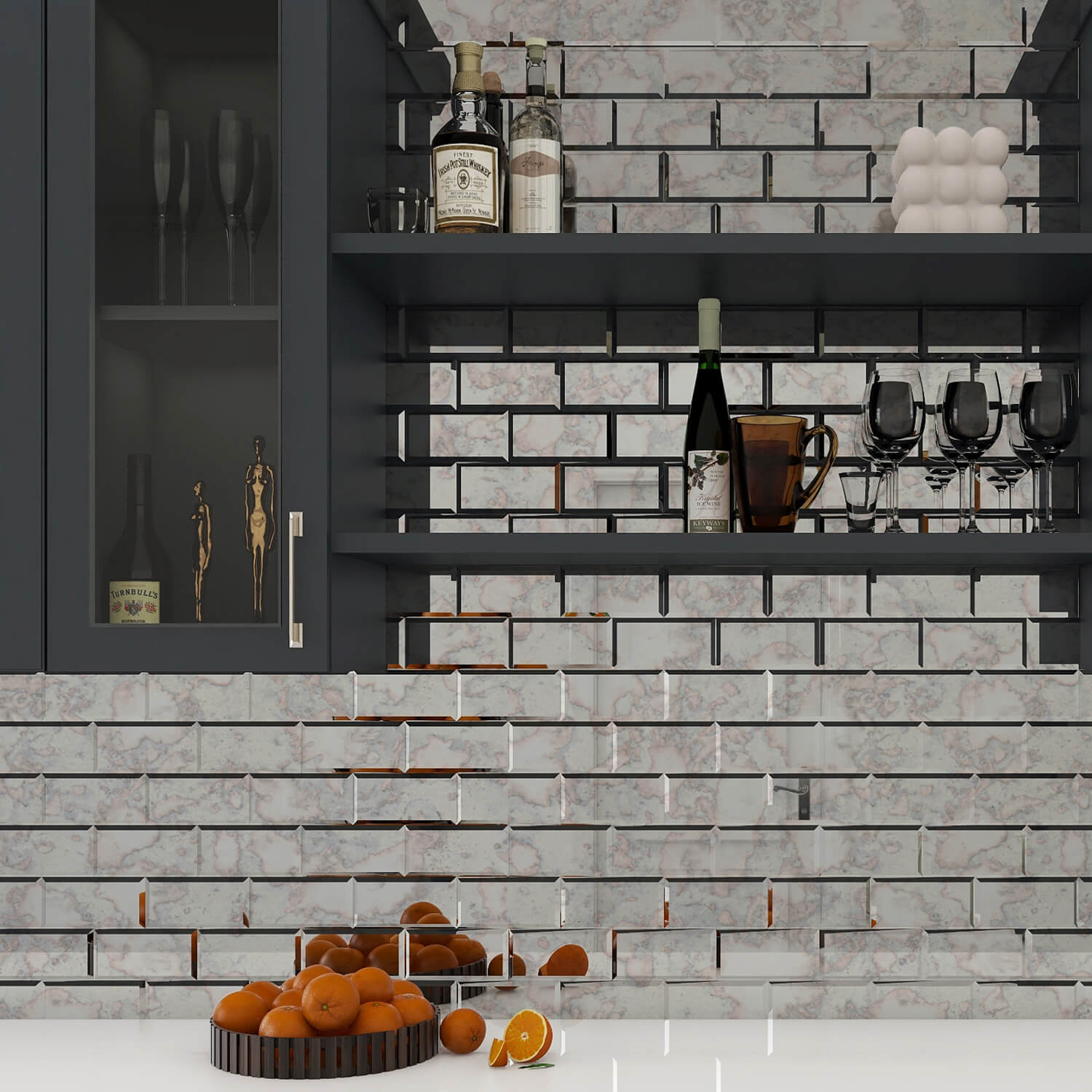 Peel and Stick Antique Beveled Mirror Tile Subway Mirror Glass Backsplash 3x6 Inch for Kitchen Bathroom Wall (40 Pcs, 5 SQ.FT.)