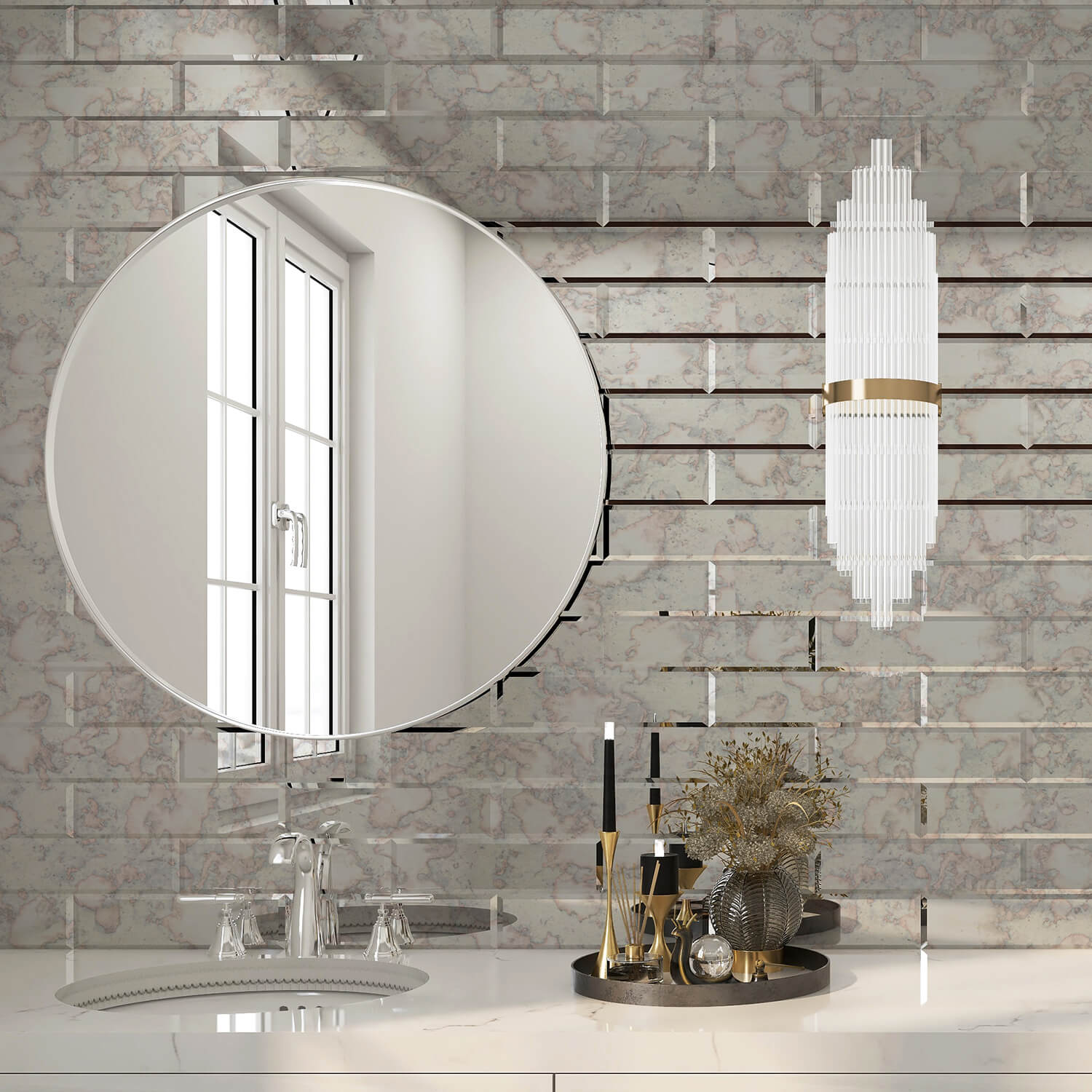 Peel and Stick Antique Beveled Mirror Tile Subway Mirror Backsplash 3x12 Inch for Kitchen Bathroom Wall (20 Pcs, 5 SQ.FT.)