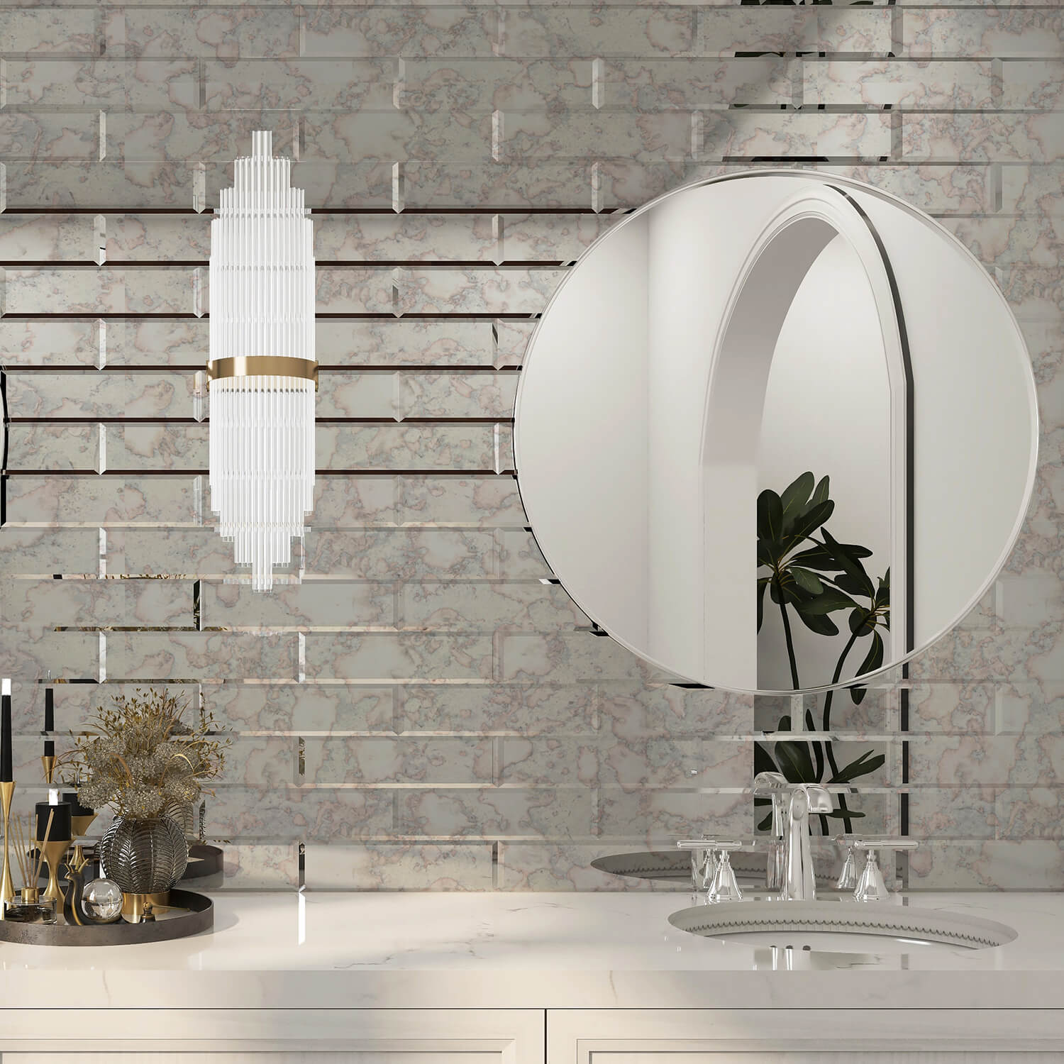 Peel and Stick Antique Beveled Mirror Tile Subway Mirror Backsplash 3x12 Inch for Kitchen Bathroom Wall (20 Pcs, 5 SQ.FT.)