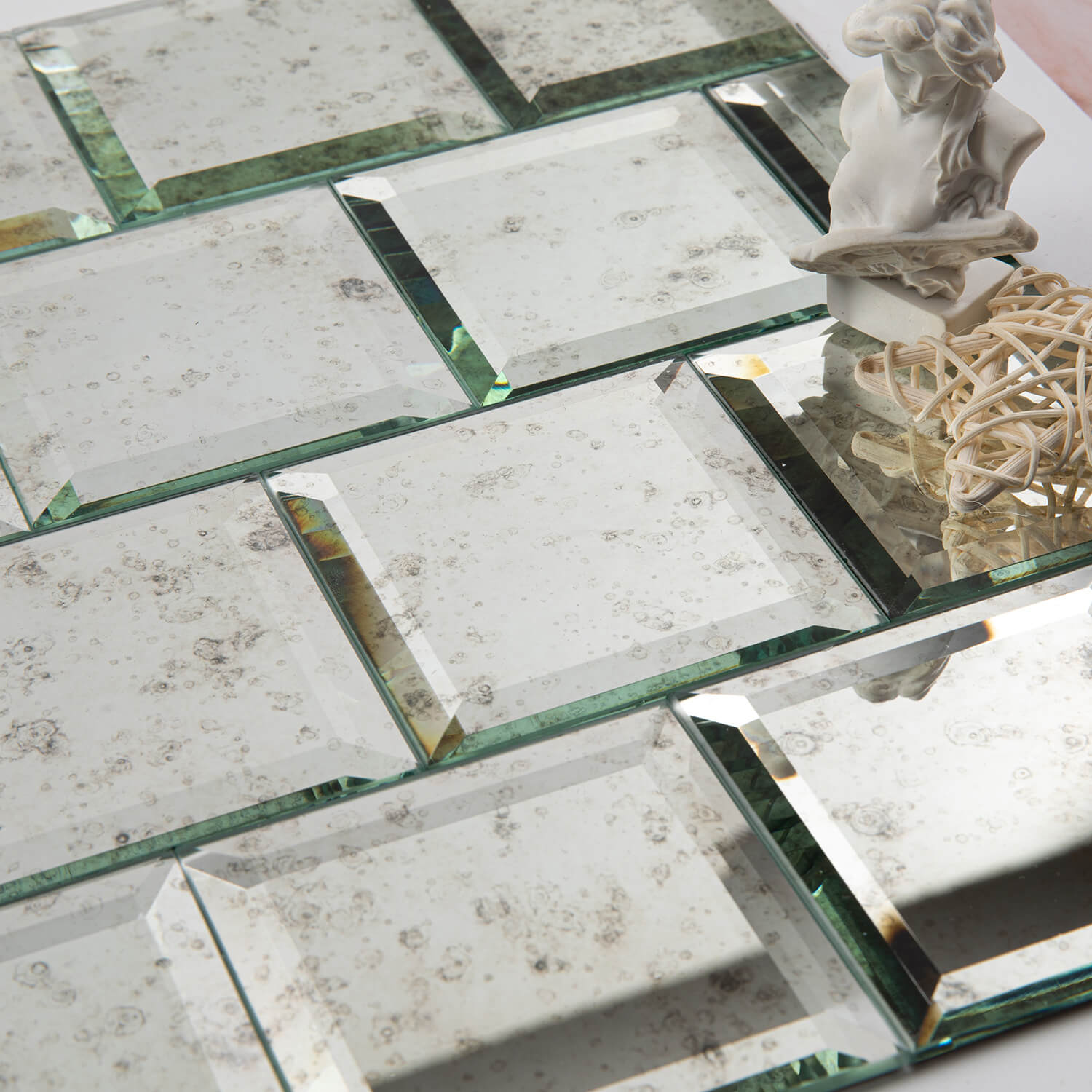 Peel and Stick 3 Inch Light Antique Mirror Backsplash, Square Tile for Kitchen Bathroom (32 Sheets, 2 SQ.FT.)