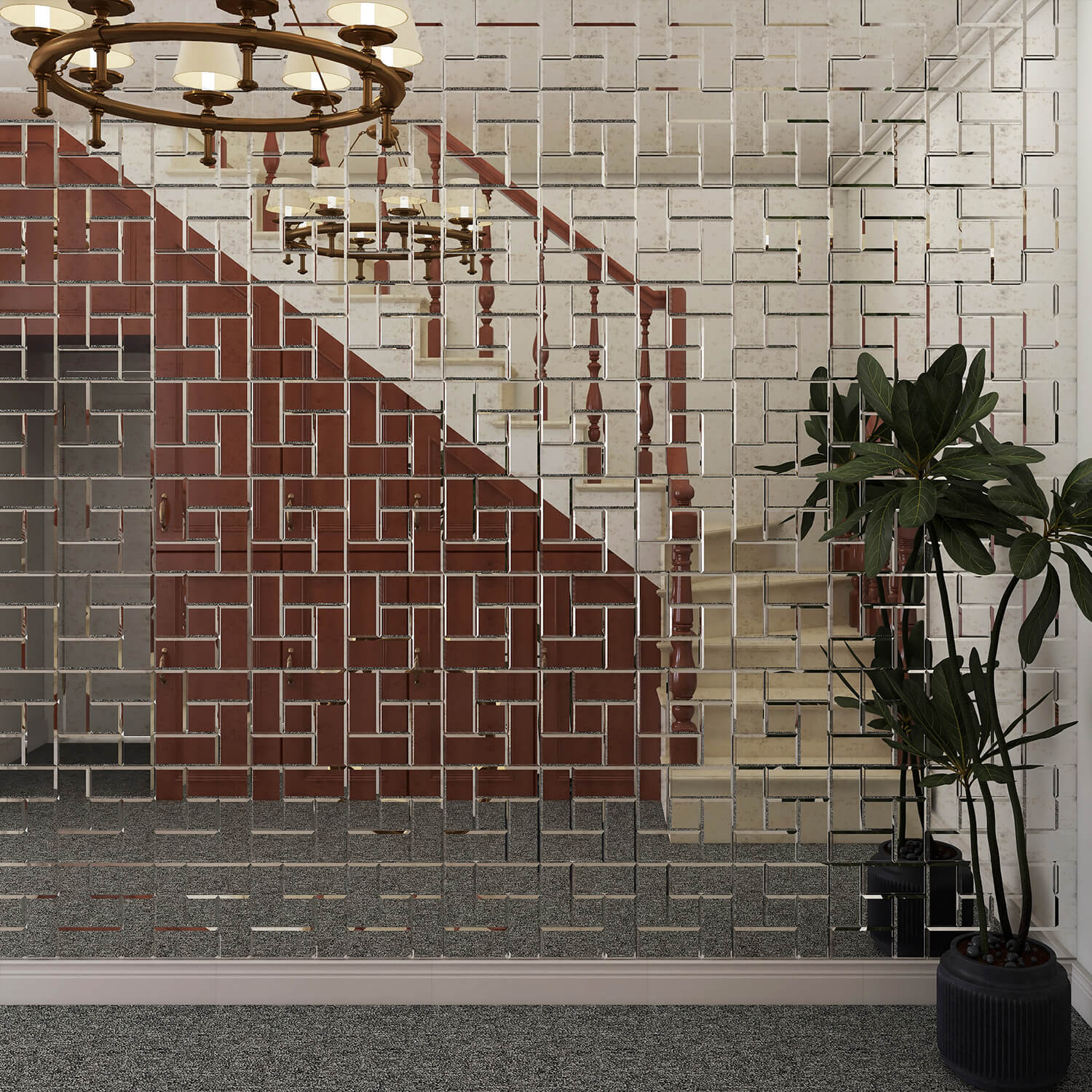 Peel and Stick 3 Inch Light Antique Mirror Backsplash, Square Tile for Kitchen Bathroom (32 Sheets, 2 SQ.FT.)