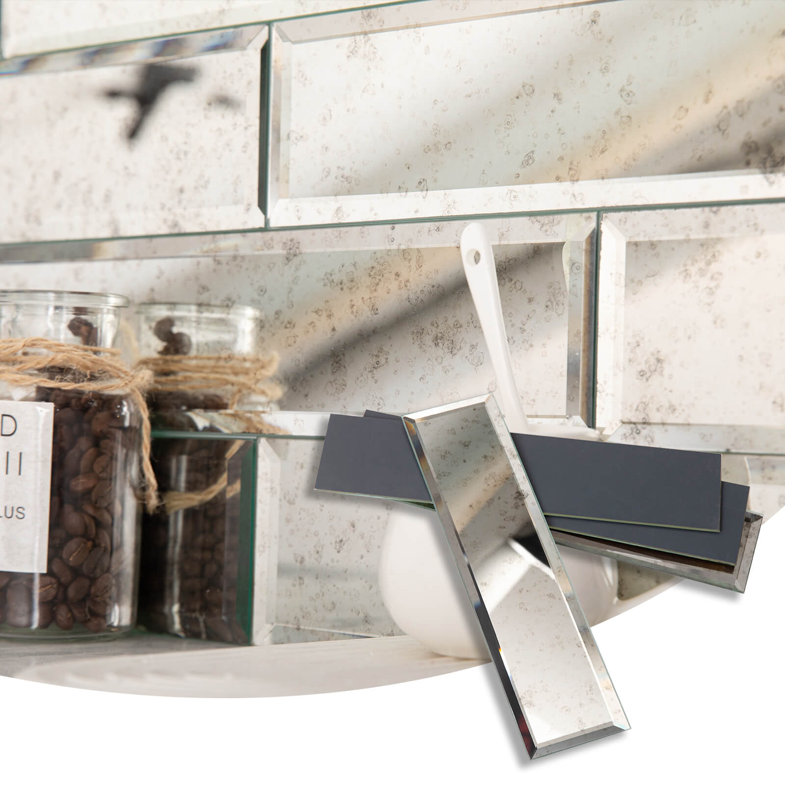 Light Antique Mirror Tile, Beveled Subway Mirror Backsplash 3x12 Inch for Kitchen Bathroom Wall (20 Pcs, 5 SQ.FT.)