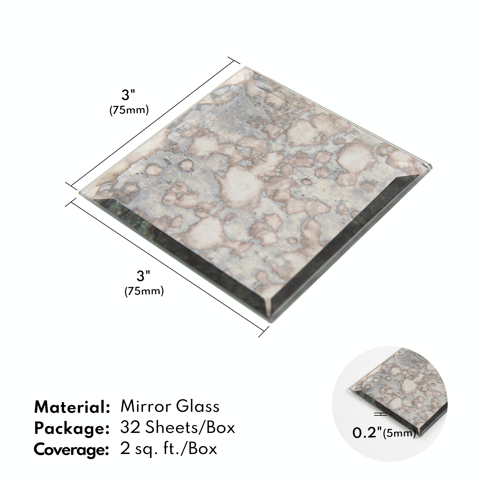 Peel and Stick 3 Inch Antique Mirror Backsplash, Square Tile for Kitchen Bathroom (32 Sheets, 2 SQ.FT.)