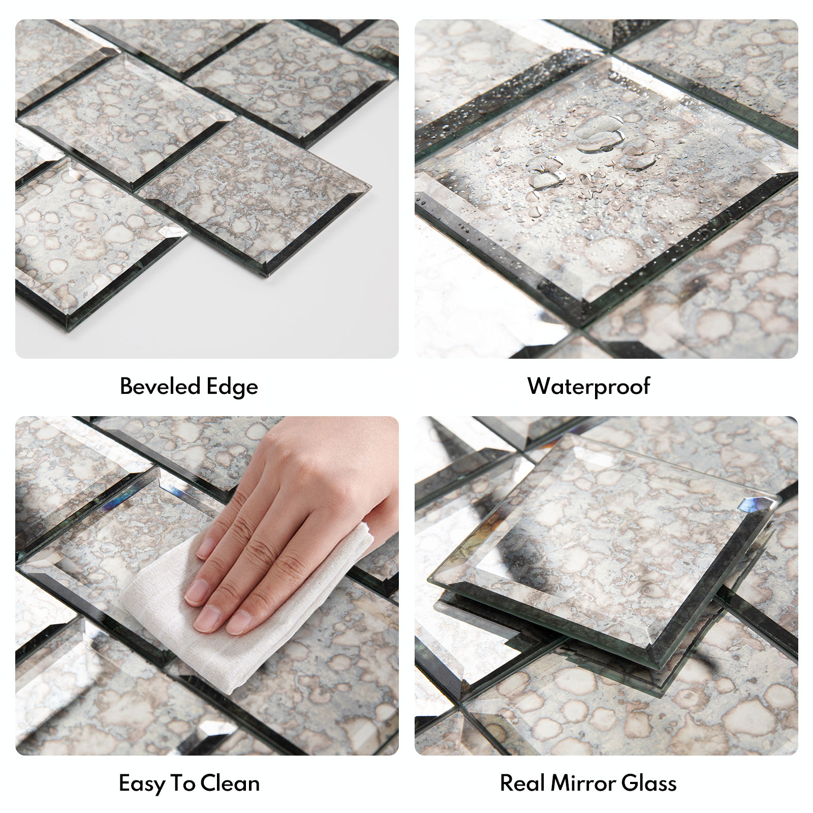 Peel and Stick 3 Inch Antique Mirror Backsplash, Square Tile for Kitchen Bathroom (32 Sheets, 2 SQ.FT.)