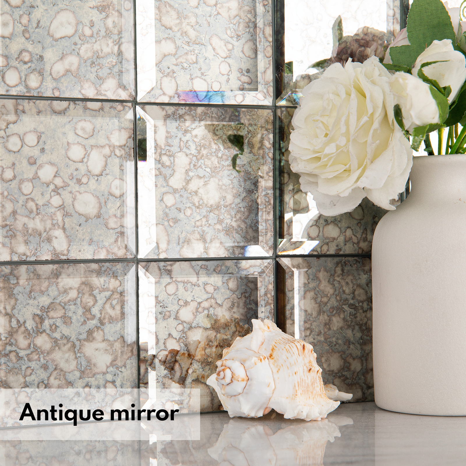 Peel and Stick 3 Inch Antique Mirror Backsplash, Square Tile for Kitchen Bathroom (32 Sheets, 2 SQ.FT.)