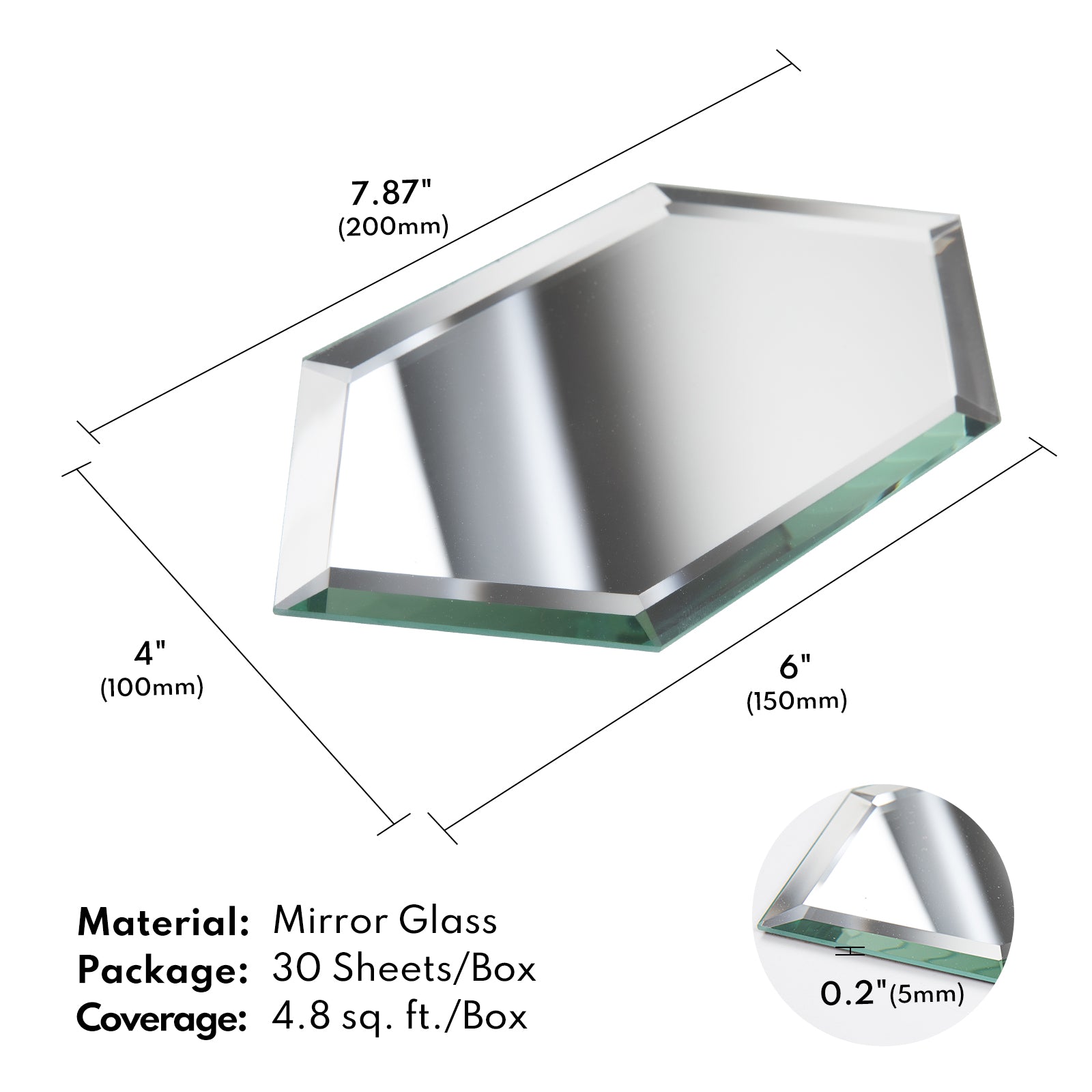 Lovdeco Peel and Stick Beveled Mirror Tile, Mirror Backsplash for Kitchen Bathroom Wall, 4x7.87 Inches Hexagon, Silver (30 Pcs, 4.8 SQ.FT.)