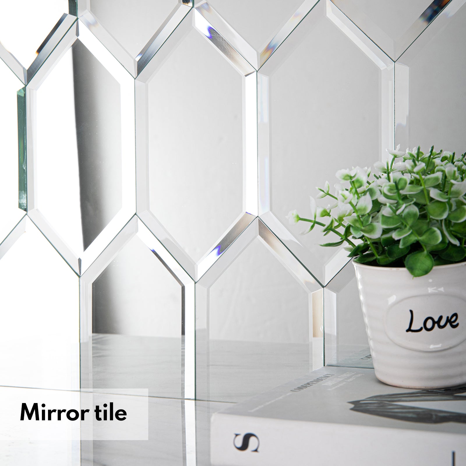 Lovdeco Peel and Stick Beveled Mirror Tile, Mirror Backsplash for Kitchen Bathroom Wall, 4x7.87 Inches Hexagon, Silver (30 Pcs, 4.8 SQ.FT.)