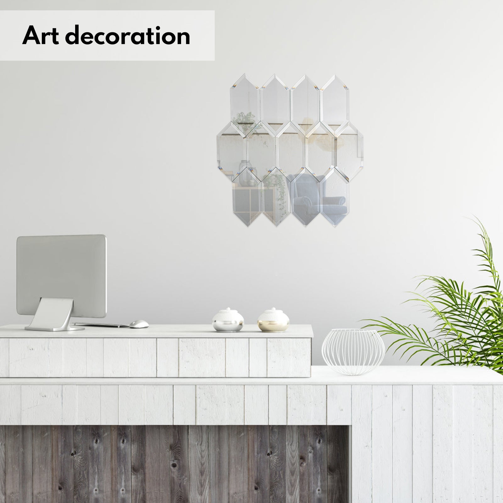 Lovdeco Peel and Stick Beveled Mirror Tile, Mirror Backsplash for Kitchen Bathroom Wall, 4x7.87 Inches Hexagon, Silver (30 Pcs, 4.8 SQ.FT.)