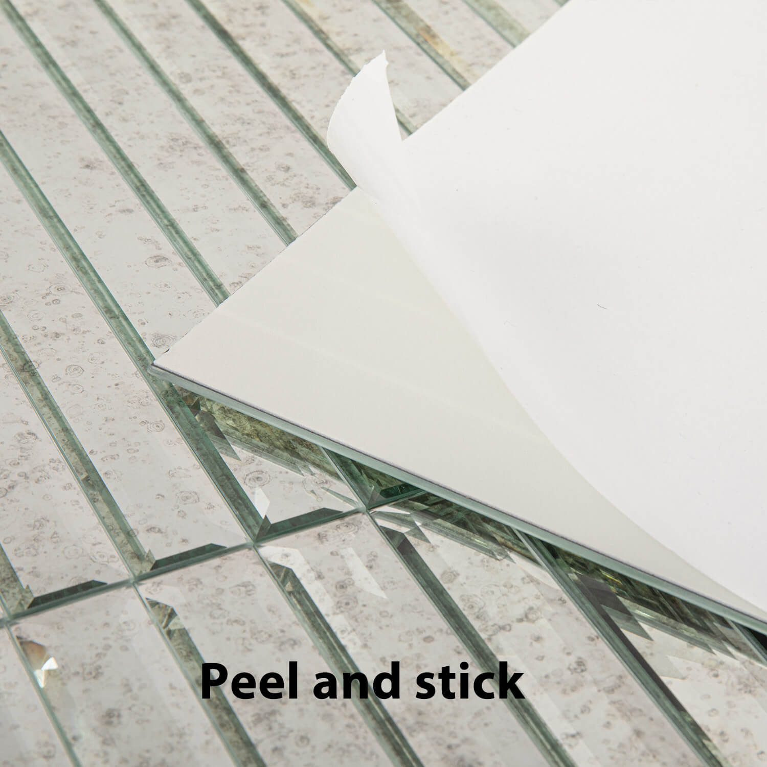 Peel And Stick Light Antique Beveled Mirror Tile, Strip, 12*12 Inches, Glossy, MT42