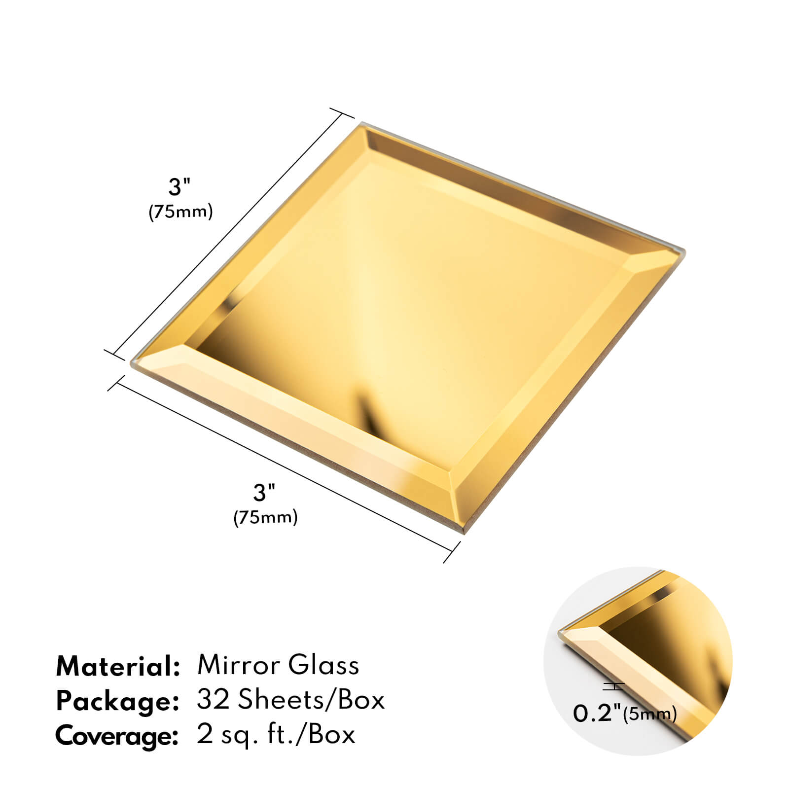 Lovdeco Peel and Stick 3 Inch Gold Mirror Backsplash, Square Tile for Kitchen Bathroom (32 Sheets, 2 SQ.FT.)