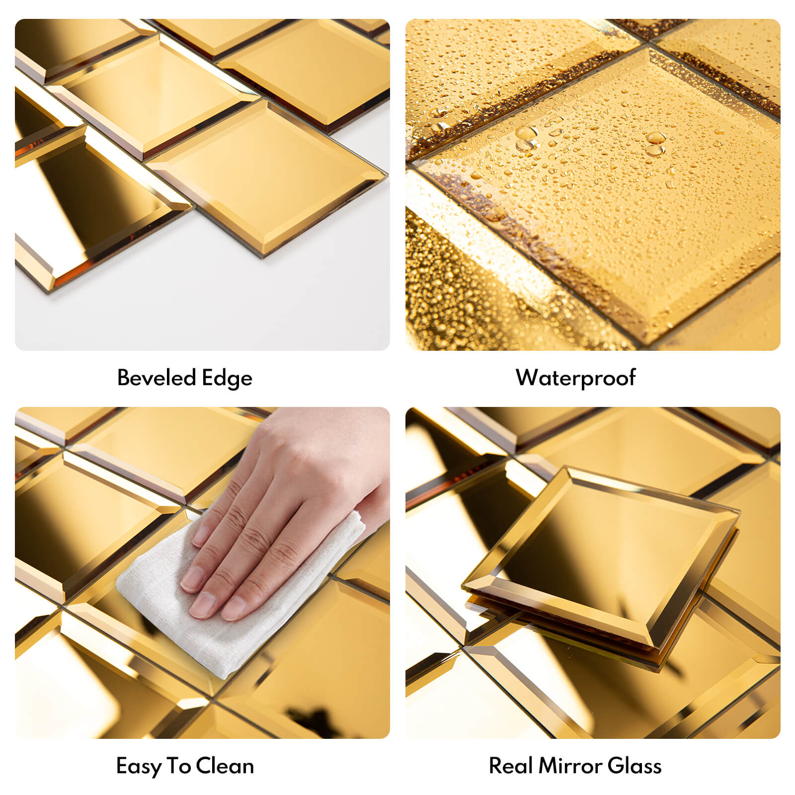 Lovdeco Peel and Stick 3 Inch Gold Mirror Backsplash, Square Tile for Kitchen Bathroom (32 Sheets, 2 SQ.FT.)