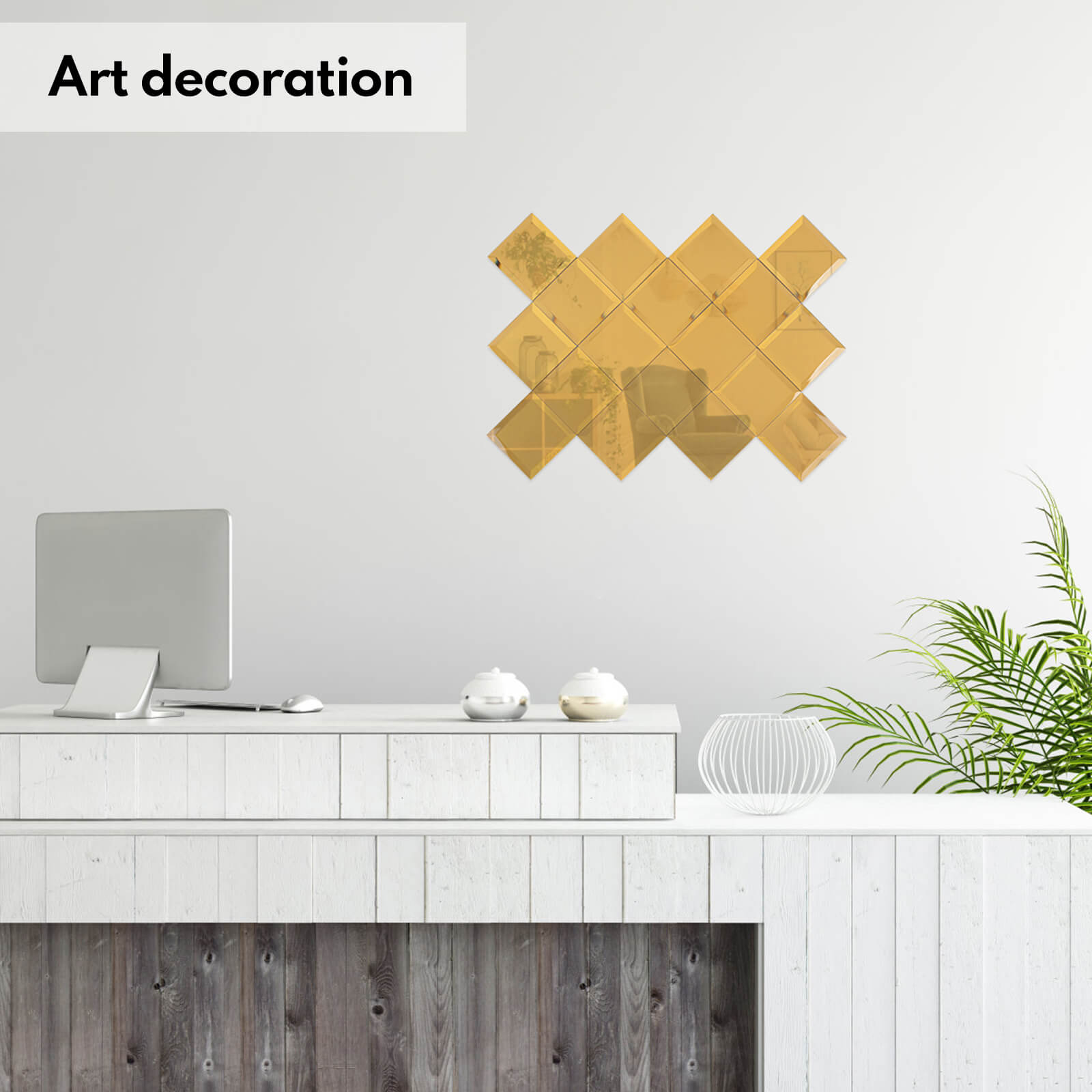 Lovdeco Peel and Stick 3 Inch Gold Mirror Backsplash, Square Tile for Kitchen Bathroom (32 Sheets, 2 SQ.FT.)