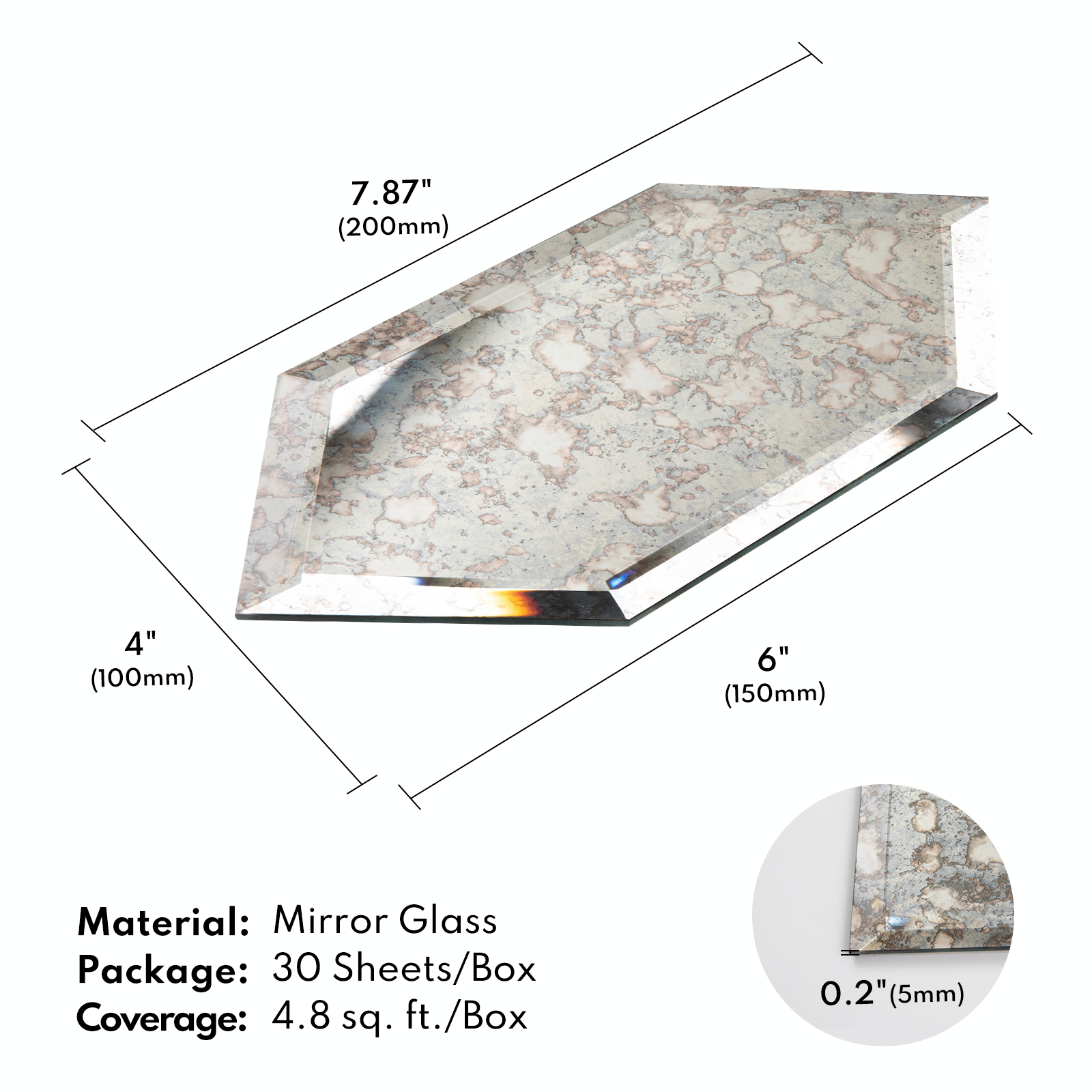 Peel and Stick Beveled Mirror Tile, Mirror Backsplash for Kitchen Bathroom Wall, 4x7.87 Inches Hexagon, Antique (30 Pcs, 4.8 SQ.FT.)