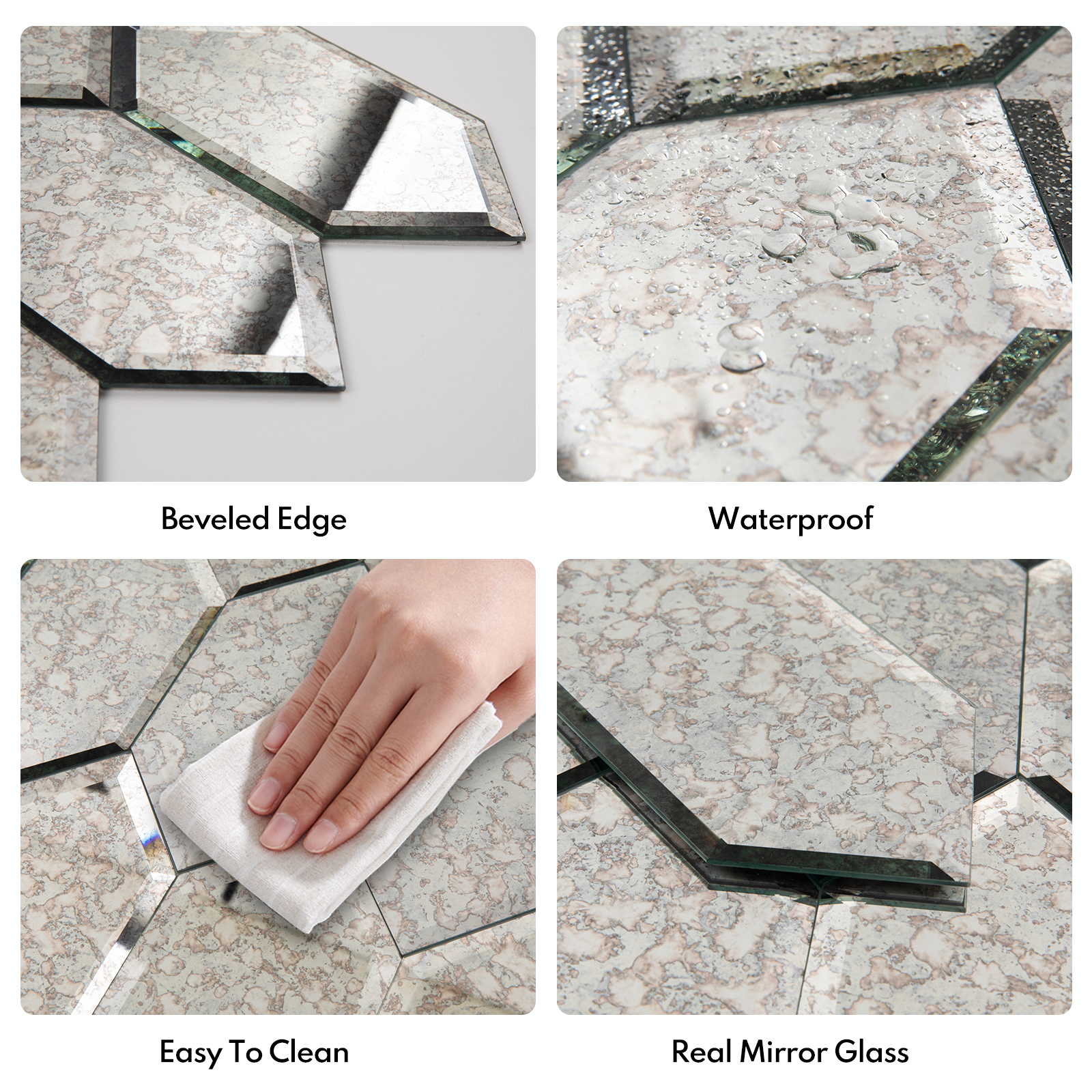 Peel and Stick Beveled Mirror Tile, Mirror Backsplash for Kitchen Bathroom Wall, 4x7.87 Inches Hexagon, Antique (30 Pcs, 4.8 SQ.FT.)