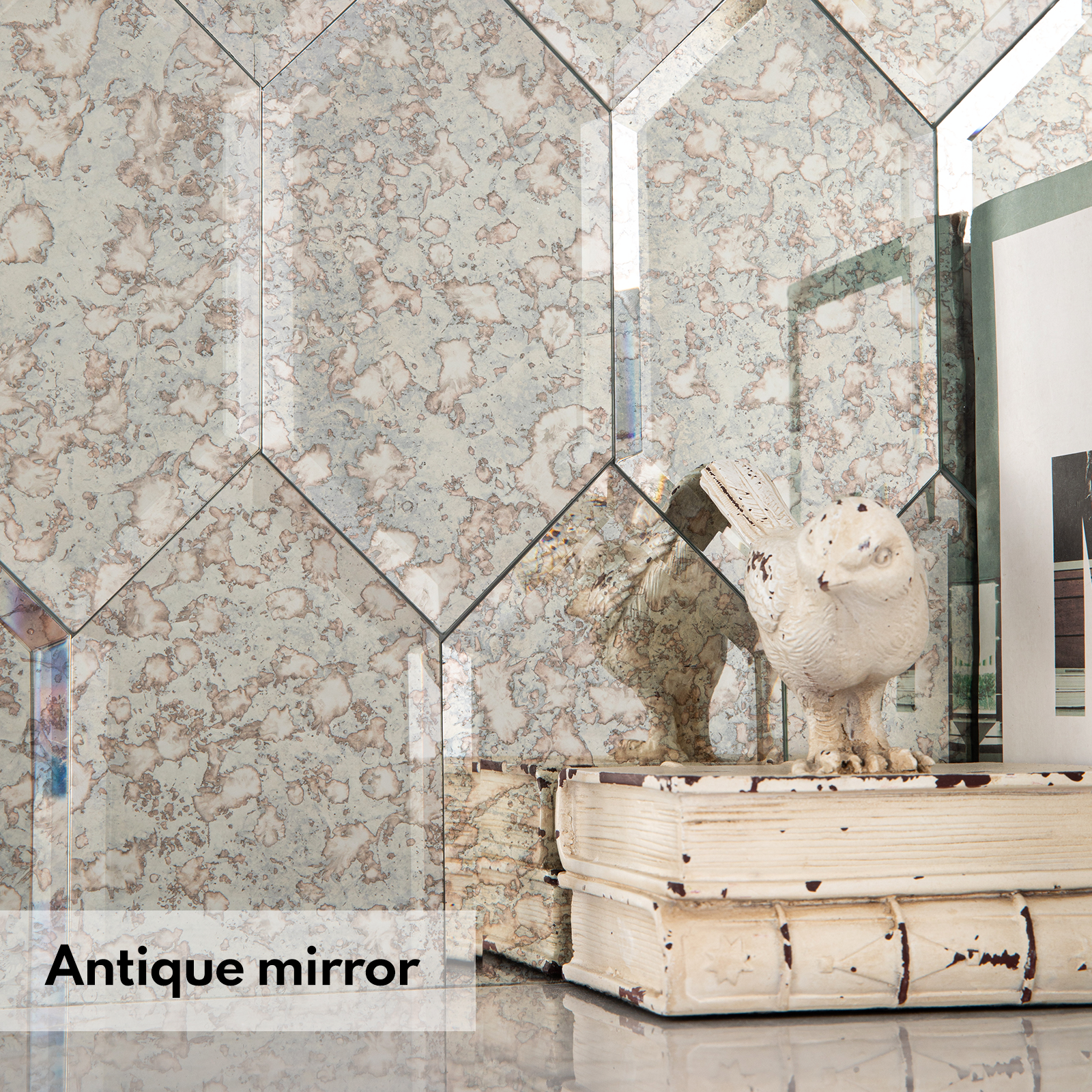 Peel and Stick Beveled Mirror Tile, Mirror Backsplash for Kitchen Bathroom Wall, 4x7.87 Inches Hexagon, Antique (30 Pcs, 4.8 SQ.FT.)