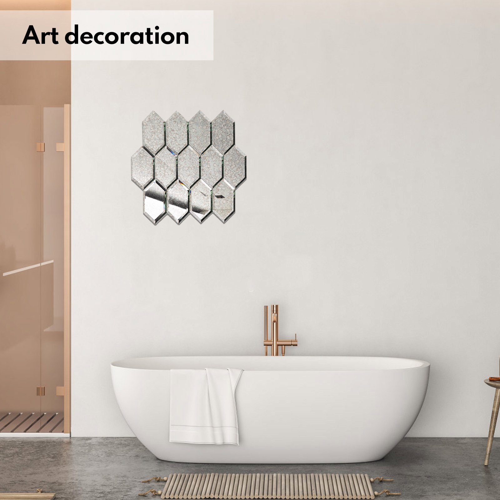 Peel and Stick Beveled Mirror Tile, Mirror Backsplash for Kitchen Bathroom Wall, 4x7.87 Inches Hexagon, Antique (30 Pcs, 4.8 SQ.FT.)