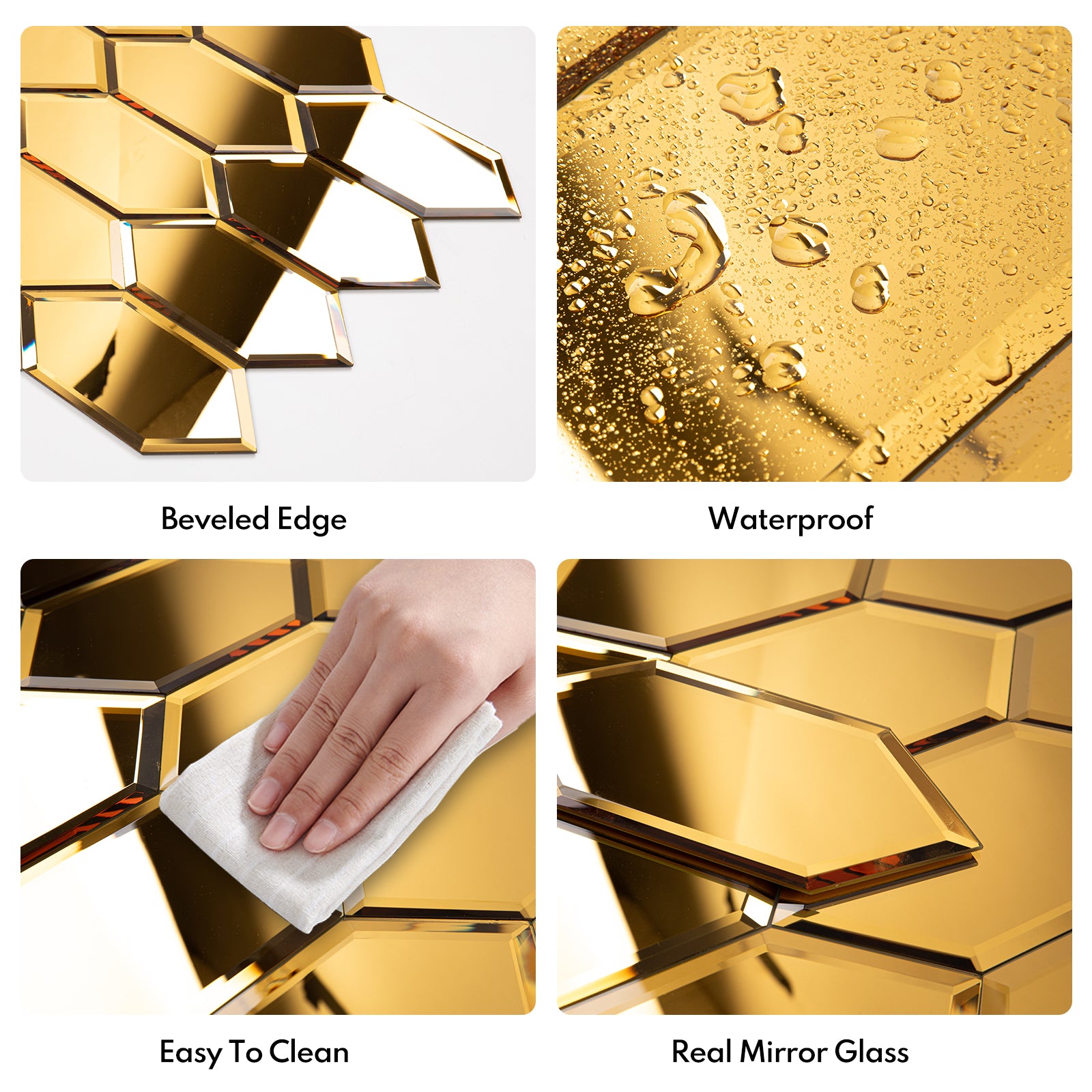 Lovdeco Peel and Stick Beveled Mirror Tile, Mirror Backsplash for Kitchen Bathroom Wall, 4x7.87 Inches Hexagon, Gold (30 Pcs, 4.8 SQ.FT.)