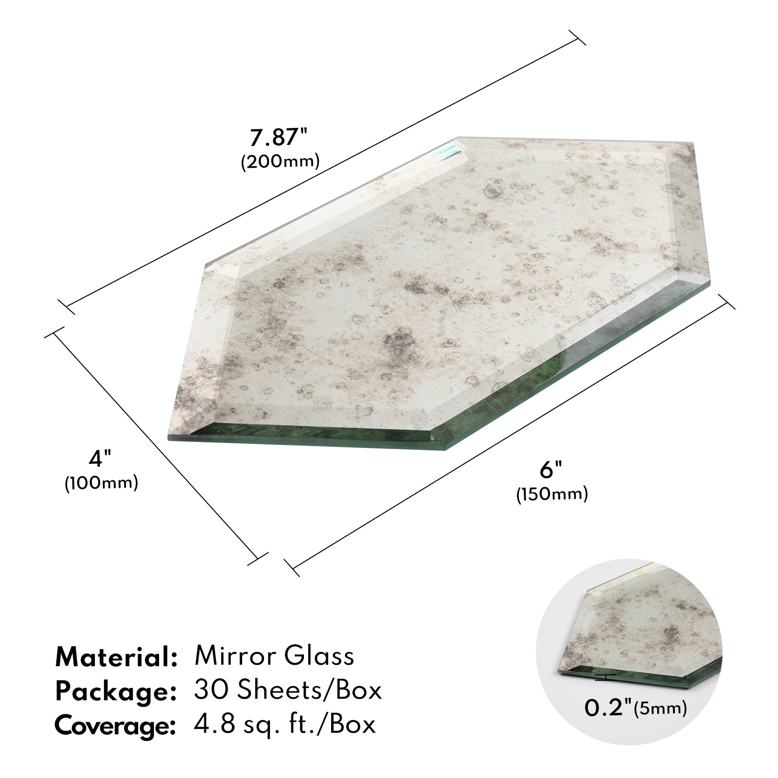 Peel and Stick Beveled Mirror Tile, Mirror Backsplash for Kitchen Bathroom Wall, 4x7.87 Inches Hexagon, Light Antique (30 Pcs, 4.8 SQ.FT.)