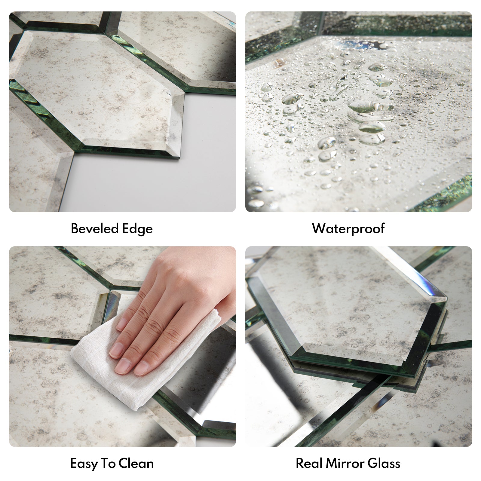 Peel and Stick Beveled Mirror Tile, Mirror Backsplash for Kitchen Bathroom Wall, 4x7.87 Inches Hexagon, Light Antique (30 Pcs, 4.8 SQ.FT.)