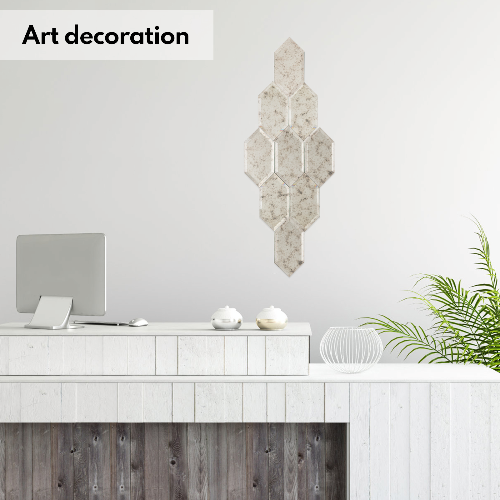 Peel and Stick Beveled Mirror Tile, Mirror Backsplash for Kitchen Bathroom Wall, 4x7.87 Inches Hexagon, Light Antique (30 Pcs, 4.8 SQ.FT.)