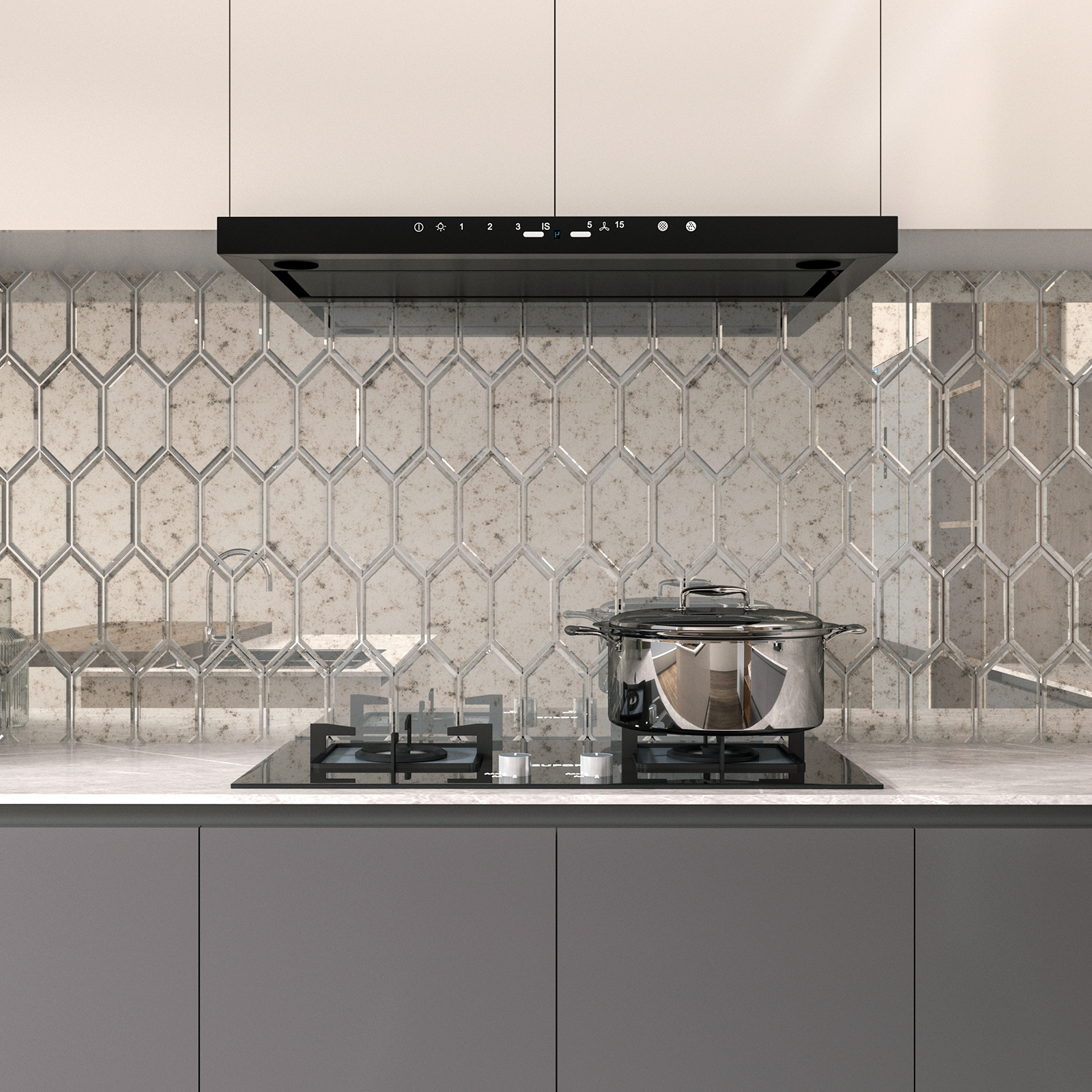 Peel and Stick Beveled Mirror Tile, Mirror Backsplash for Kitchen Bathroom Wall, 4x7.87 Inches Hexagon, Light Antique (30 Pcs, 4.8 SQ.FT.)