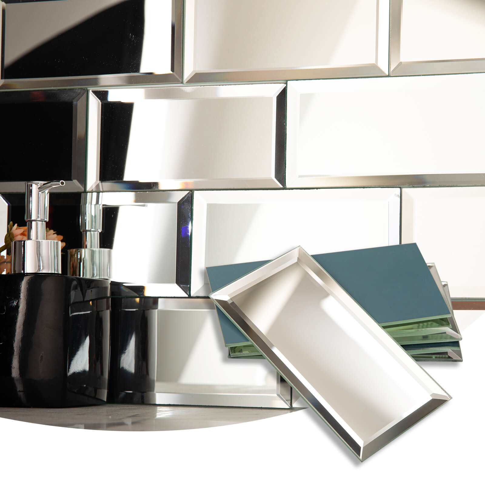 Mirror Subway Tile, Beveled Mirror Backsplash 3x6 Inch for Kitchen Bathroom Wall (40 Pcs, 5 SQ.FT.)