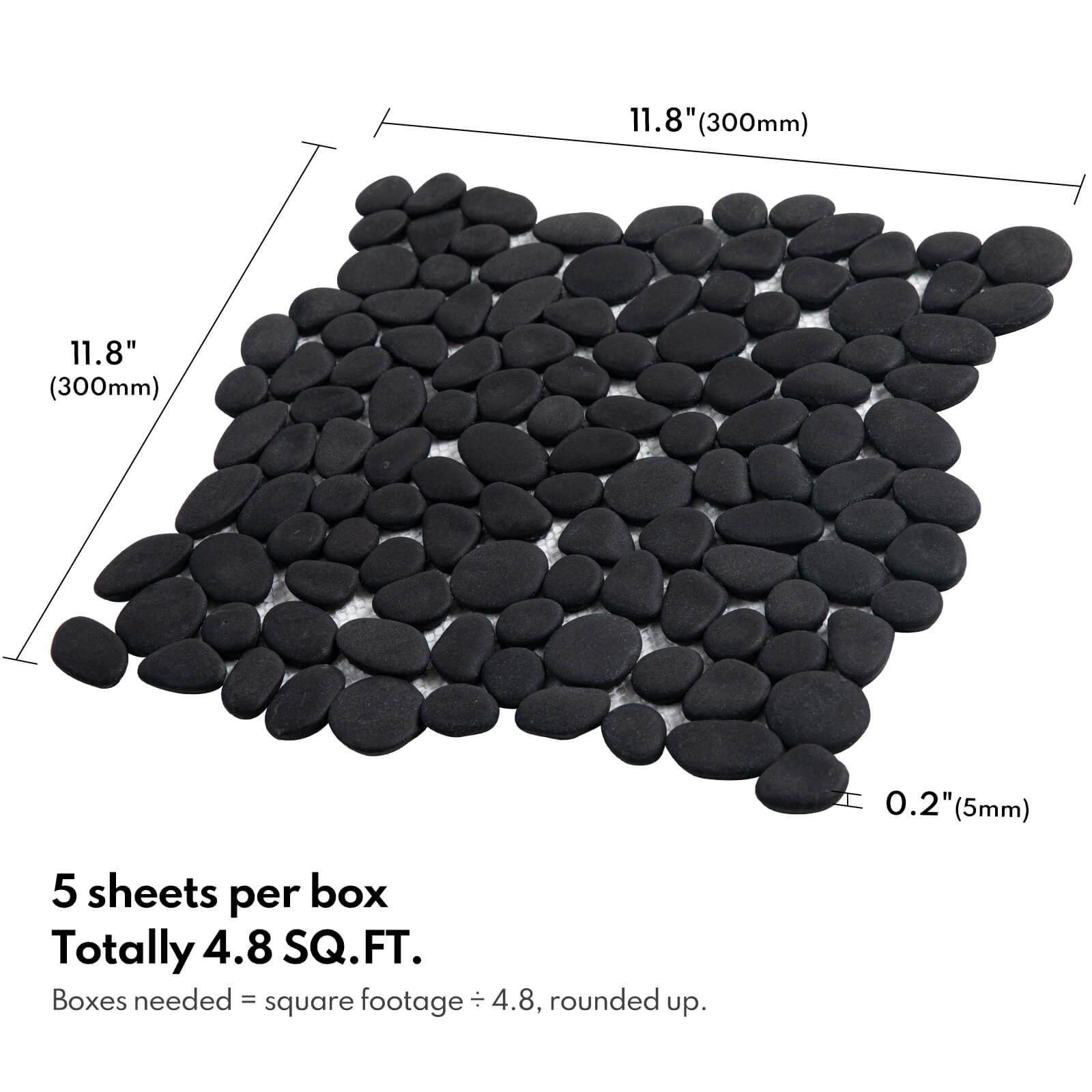 Pebble Tile Shower Floor, Mosaic Pebble Backsplash for Wall, Stone Tiles for Bathroom and Outdoor Garden, 5 Sheets, Black