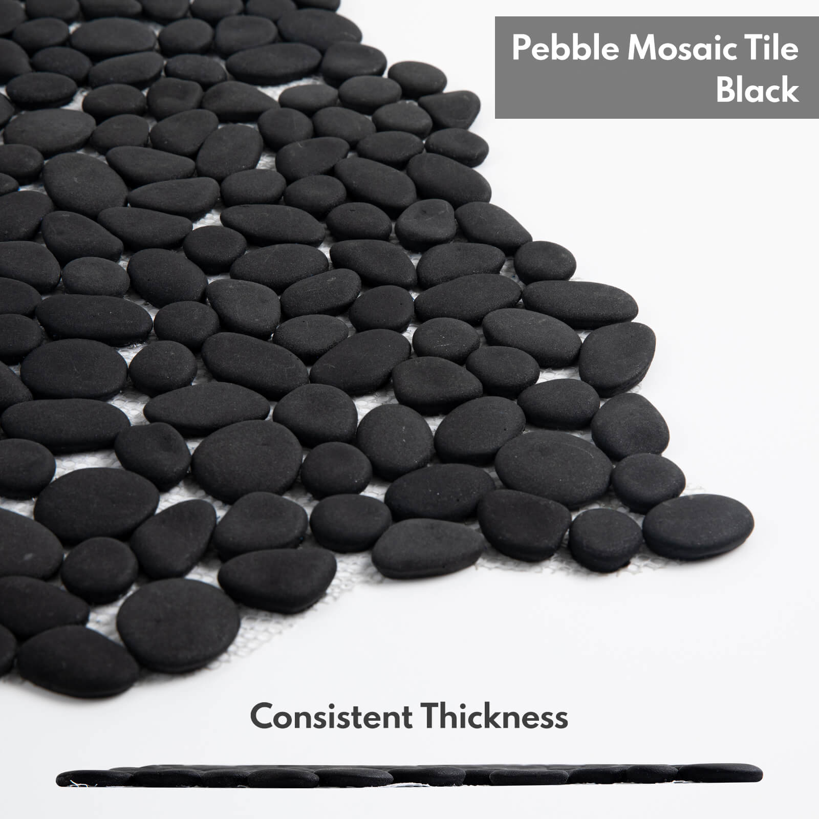 Pebble Tile Shower Floor, Mosaic Pebble Backsplash for Wall, Stone Tiles for Bathroom and Outdoor Garden, 5 Sheets, Black