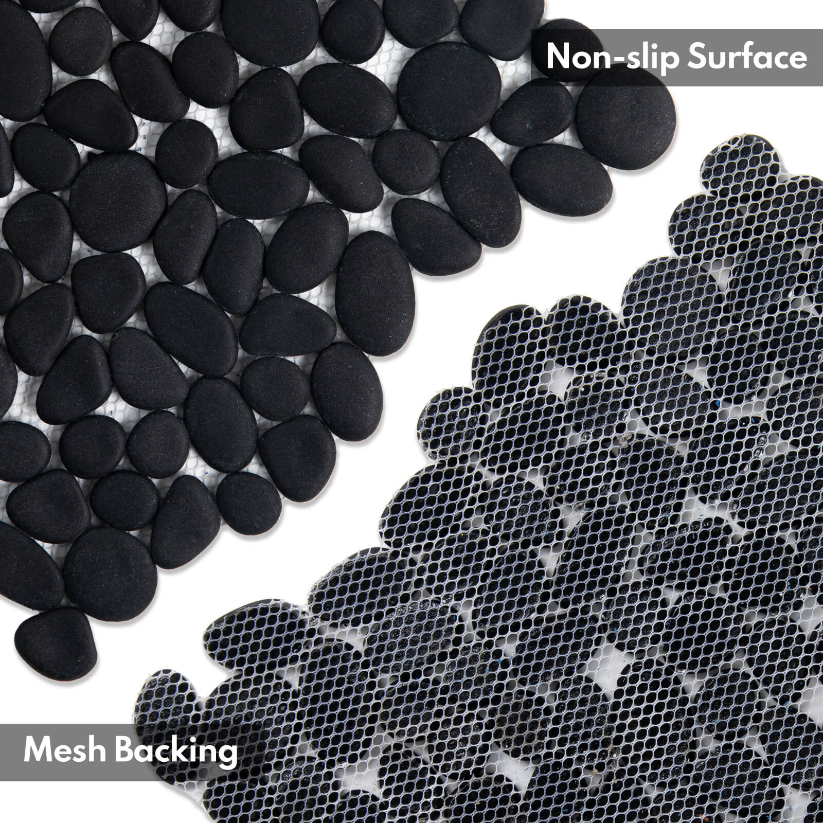 Pebble Tile Shower Floor, Mosaic Pebble Backsplash for Wall, Stone Tiles for Bathroom and Outdoor Garden, 5 Sheets, Black