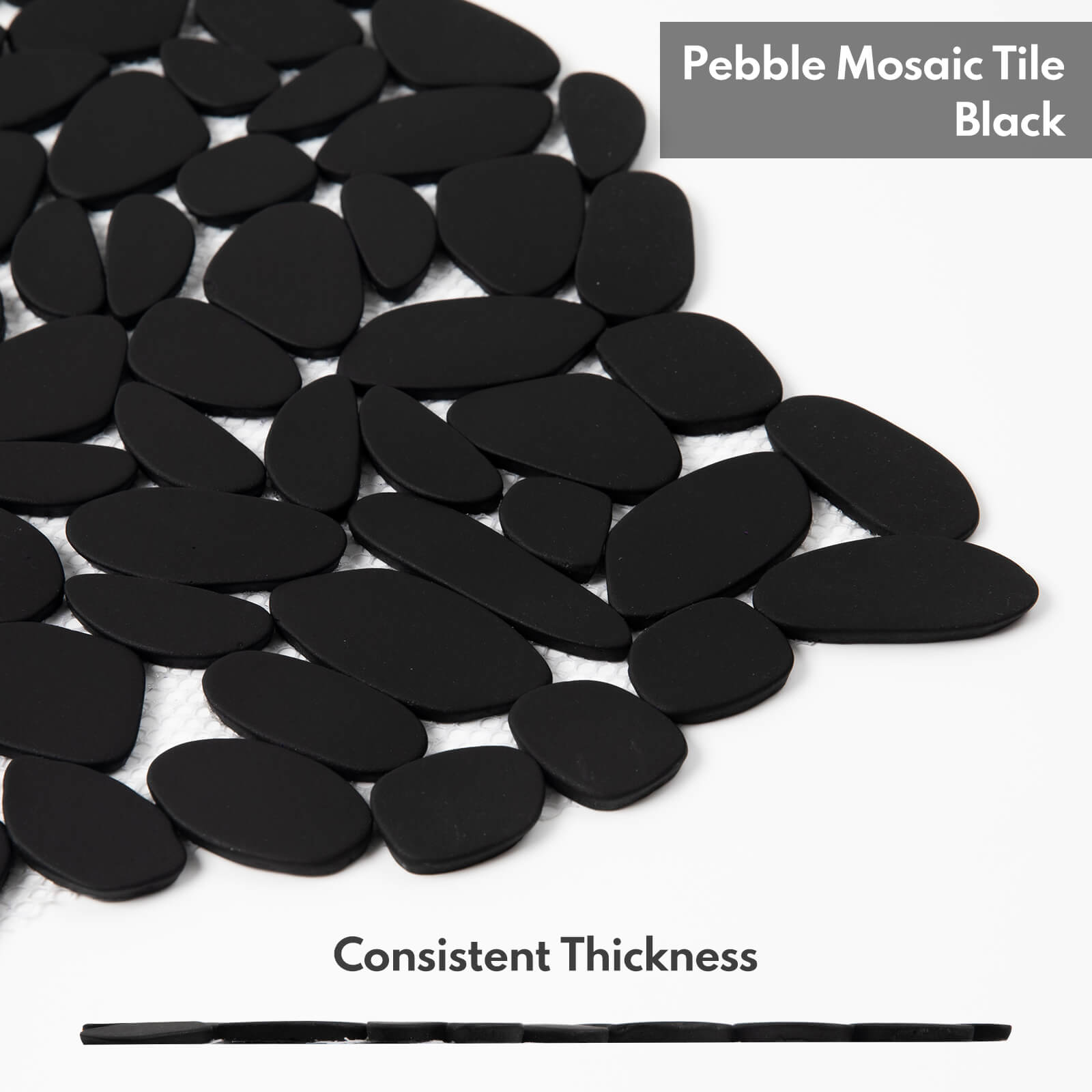 Long Pebble Tile Shower Floor, Mosaic Pebble Backsplash for Wall, Stone Tiles for Bathroom and Outdoor Garden, 5 Sheets, Black