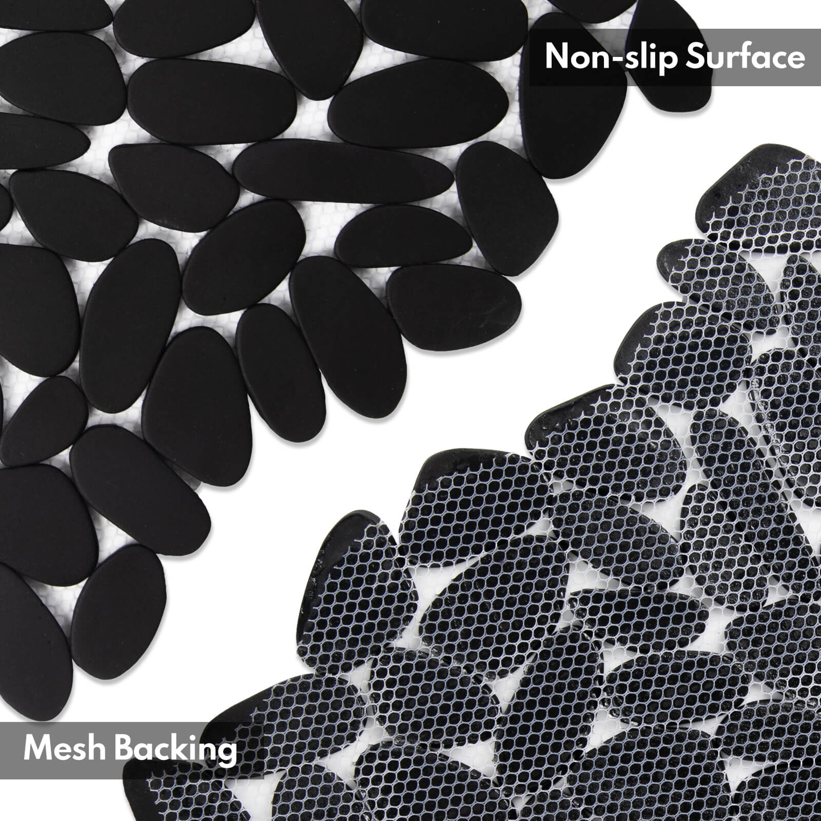 Long Pebble Tile Shower Floor, Mosaic Pebble Backsplash for Wall, Stone Tiles for Bathroom and Outdoor Garden, 5 Sheets, Black