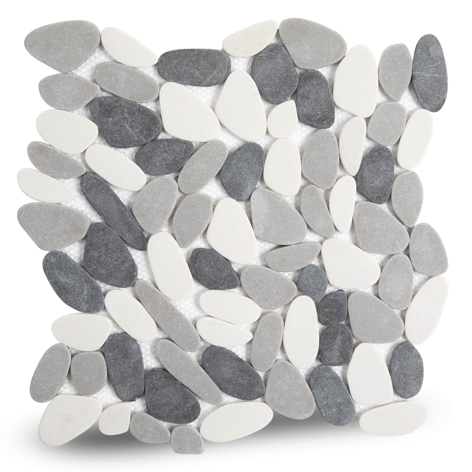 Long Pebble Tile Shower Floor, Mosaic Pebble Backsplash for Wall, Stone Tiles for Bathroom and Outdoor Garden, 5 Sheets, White and Grey
