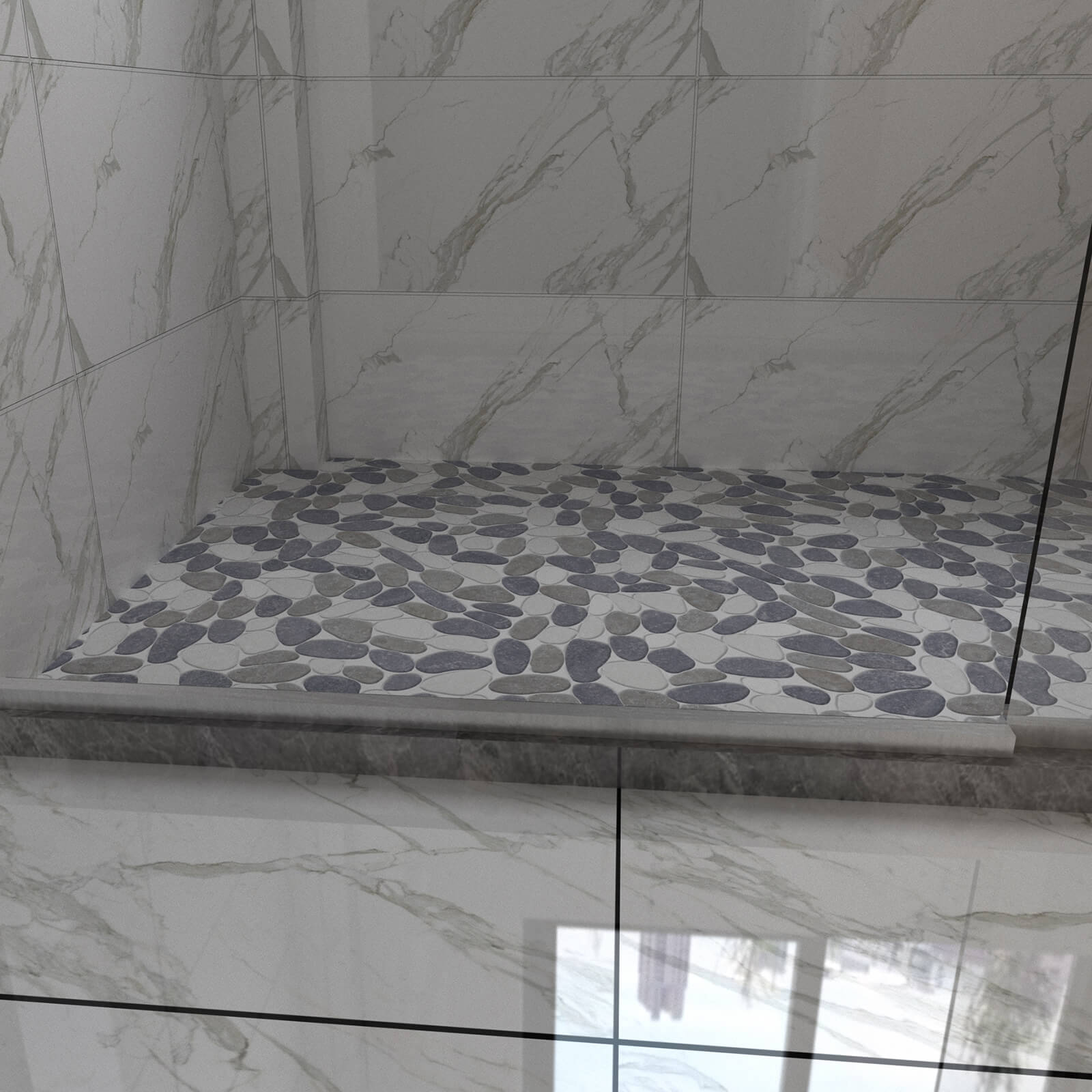 Long Pebble Tile Shower Floor, Mosaic Pebble Backsplash for Wall, Stone Tiles for Bathroom and Outdoor Garden, 5 Sheets, White and Grey