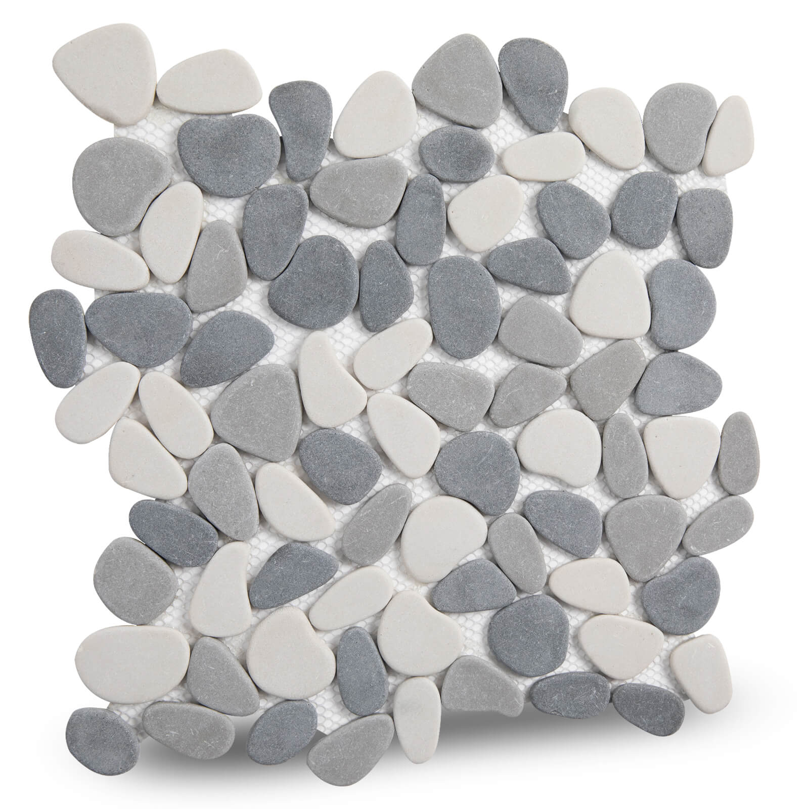 Pebble Tile Shower Floor, Mosaic Pebble Backsplash for Wall, Stone Tiles for Bathroom and Outdoor Garden, 5 Sheets, White and Grey