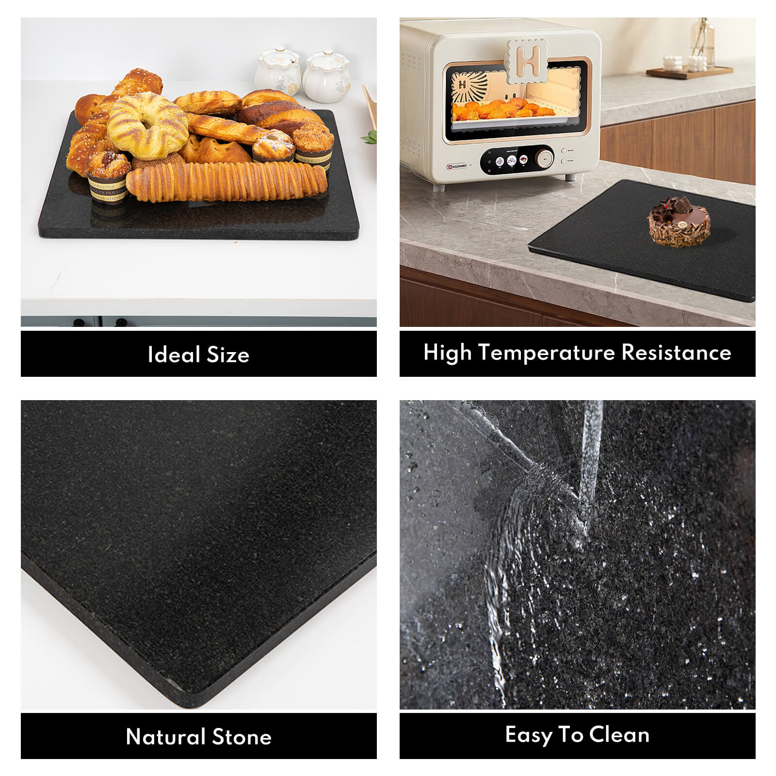 Granite Black Cutting Board, Pastry Board For Kitchen, Large Black Marble Slab Gift With Non-Slip Feets, 16x20 Inch, 1 Piece