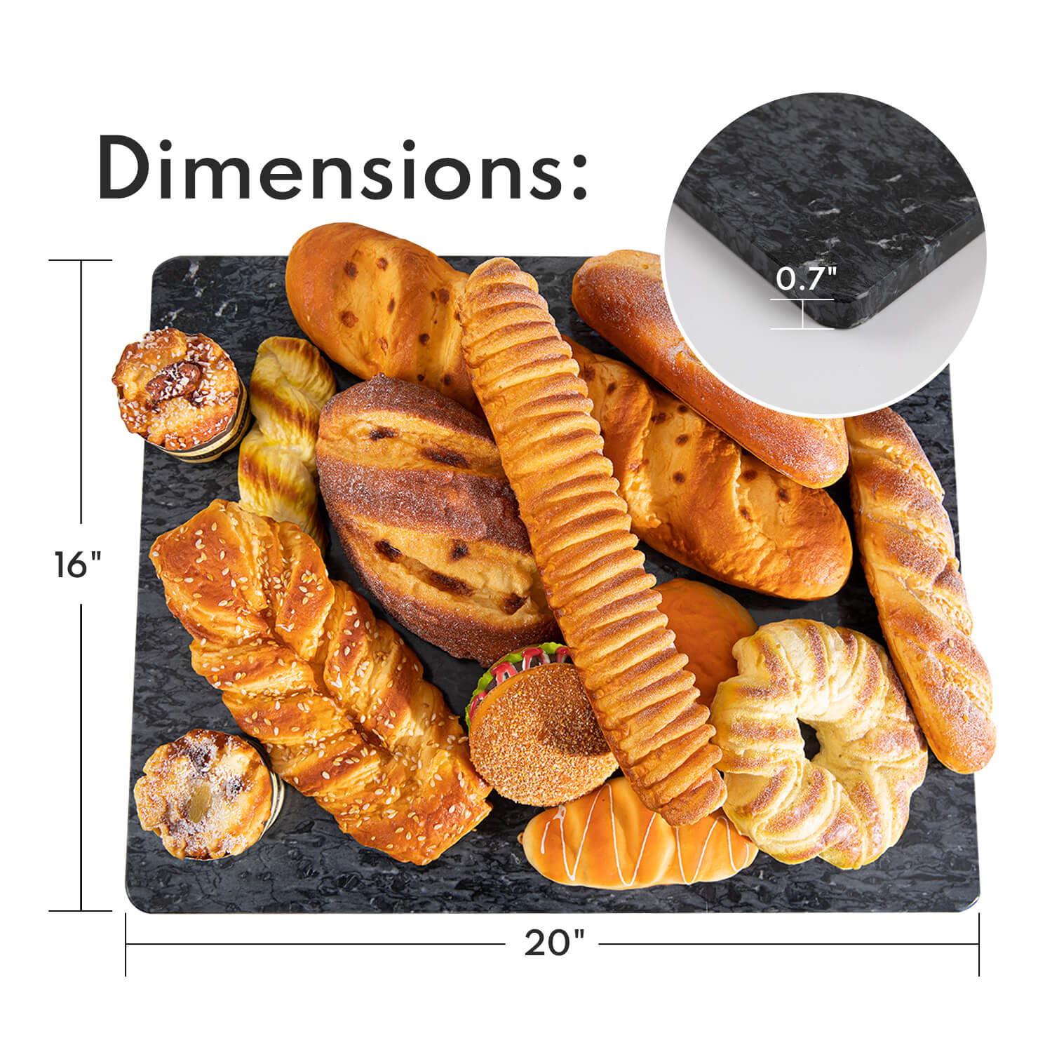 Marble Cutting Board, Pastry Board For Kitchen, Large Black Marble Slab Gift With Non-Slip Feets, 16x20 Inch, 1 Piece