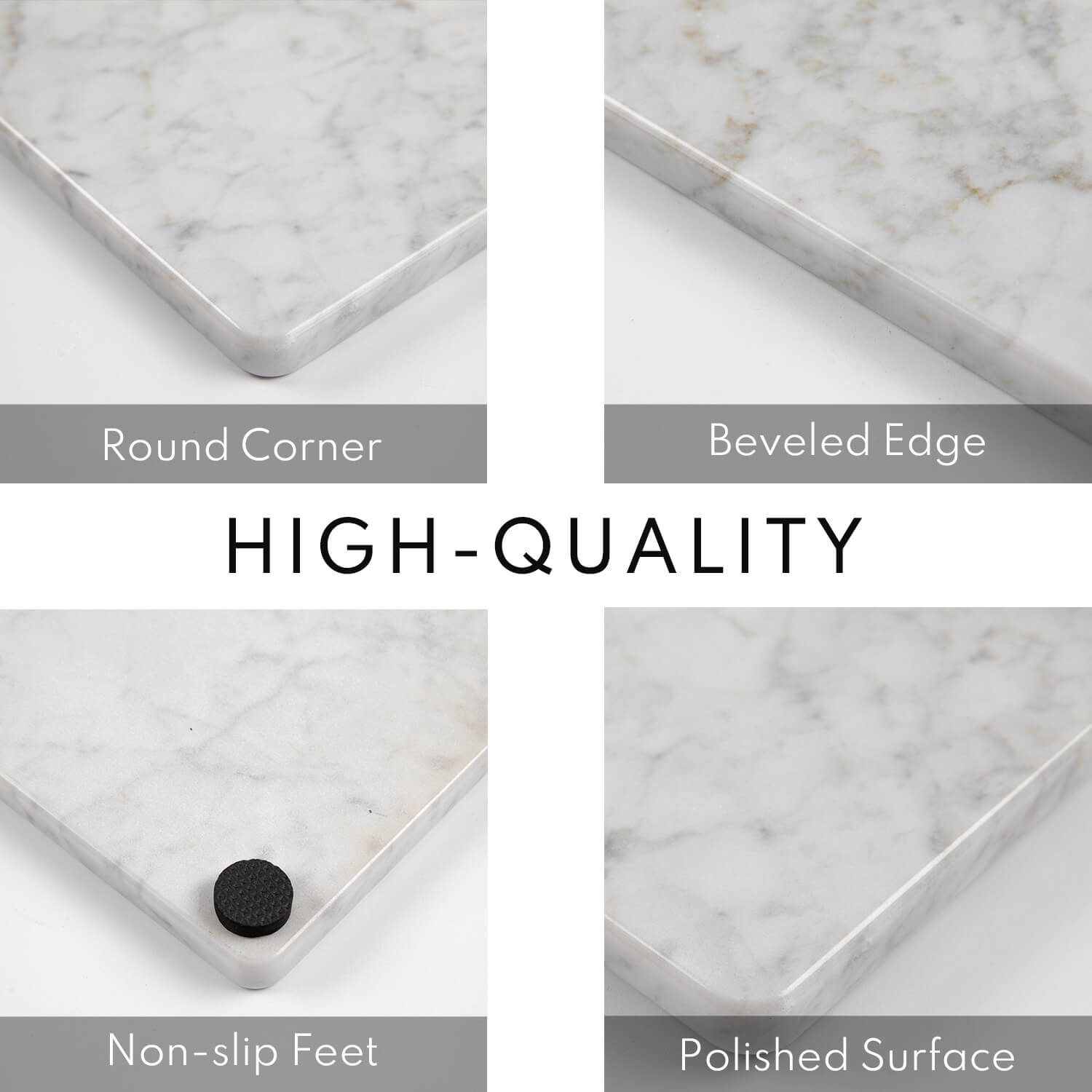 Marble Cutting Board, Pastry Board For Kitchen, Carrara White Marble Slab Gift With Non-Slip Feets, 12x20 Inch, 1 Piece