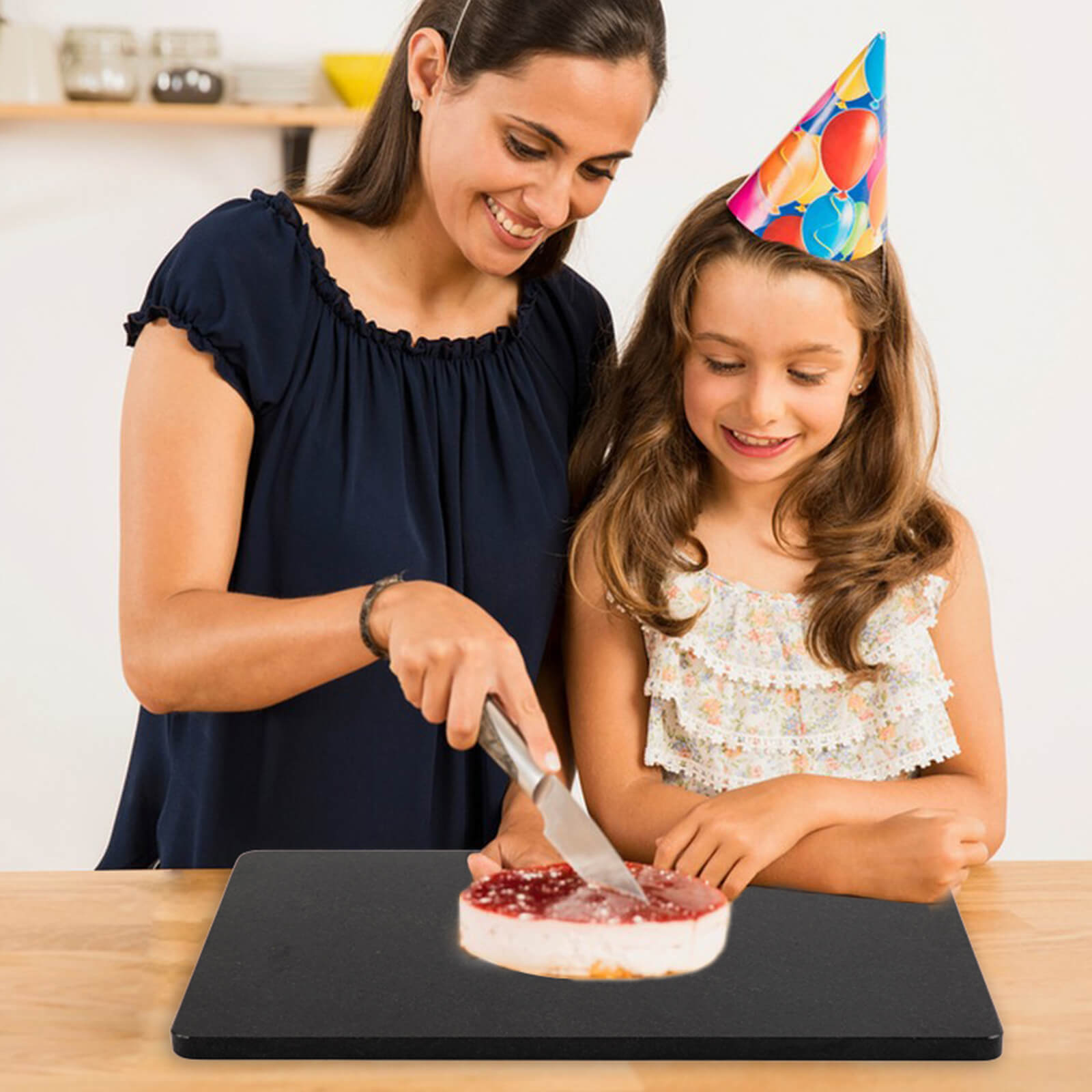 Granite Black Cutting Board, Pastry Board For Kitchen, Black Marble Slab Gift With Non-Slip Feets, 12x20 Inch, 1 Piece