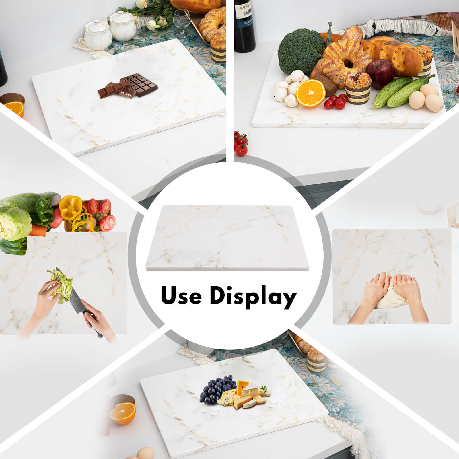 Luxury White Marble Cutting Board, Pastry Board For Kitchen, Large Calacatta Gold Marble Slab Gift With Non-Slip Feets, 16x20 Inch, 1 Piece