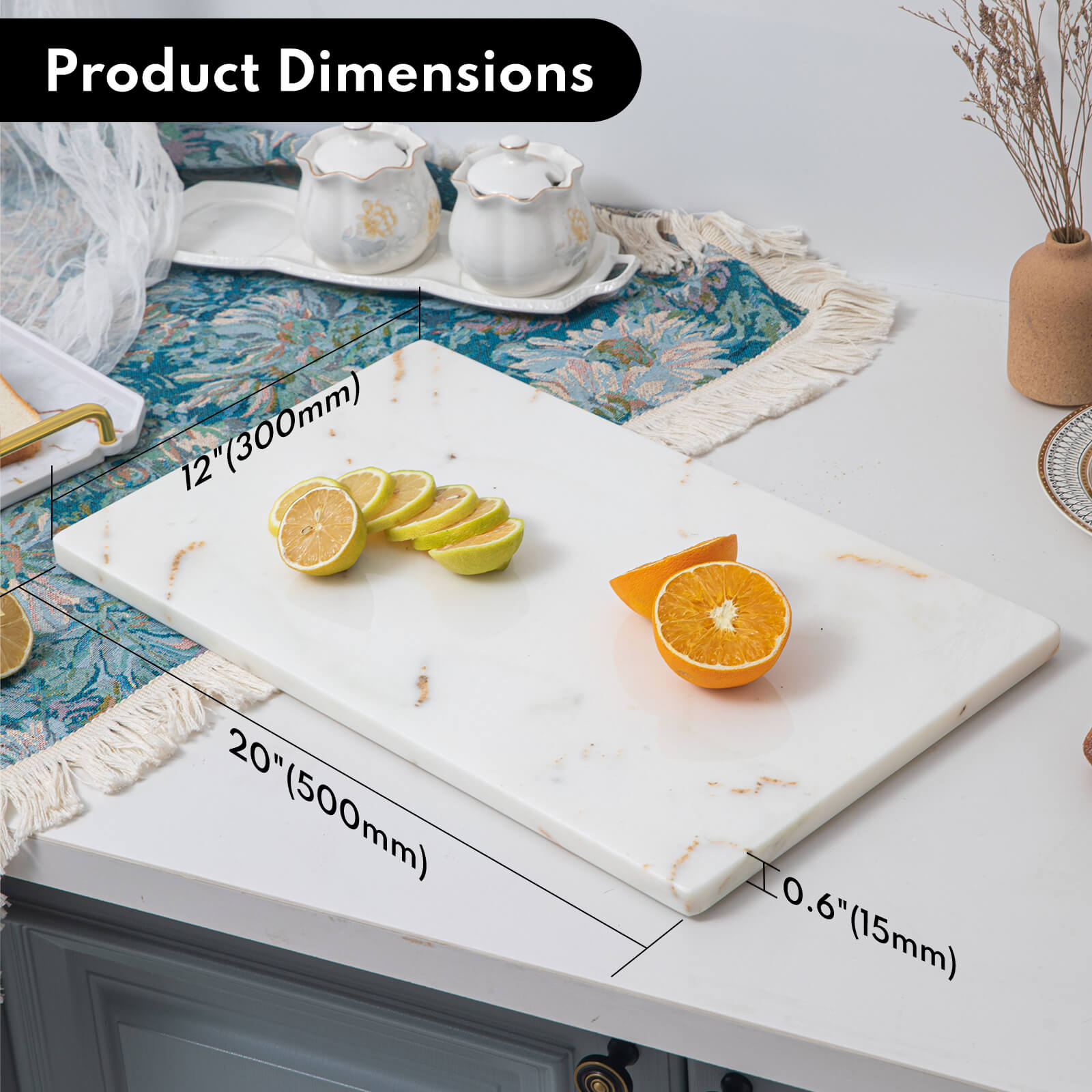 Lovdeco Luxury White Marble Pastry Board, Pastry Board For Kitchen, Large Calacatta Gold Marble Slab Gift With Non-Slip Feets, 12x20 Inch, 1 Piece