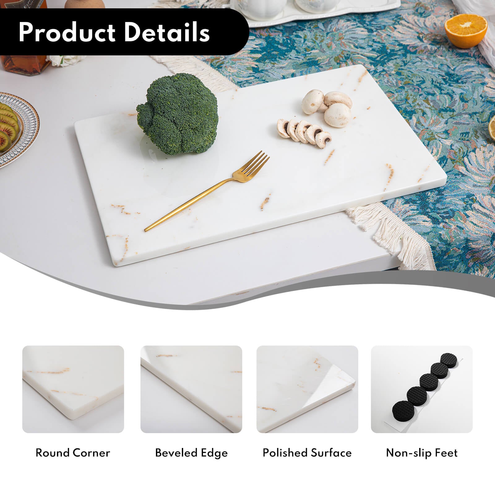 Lovdeco Luxury White Marble Pastry Board, Pastry Board For Kitchen, Large Calacatta Gold Marble Slab Gift With Non-Slip Feets, 12x20 Inch, 1 Piece