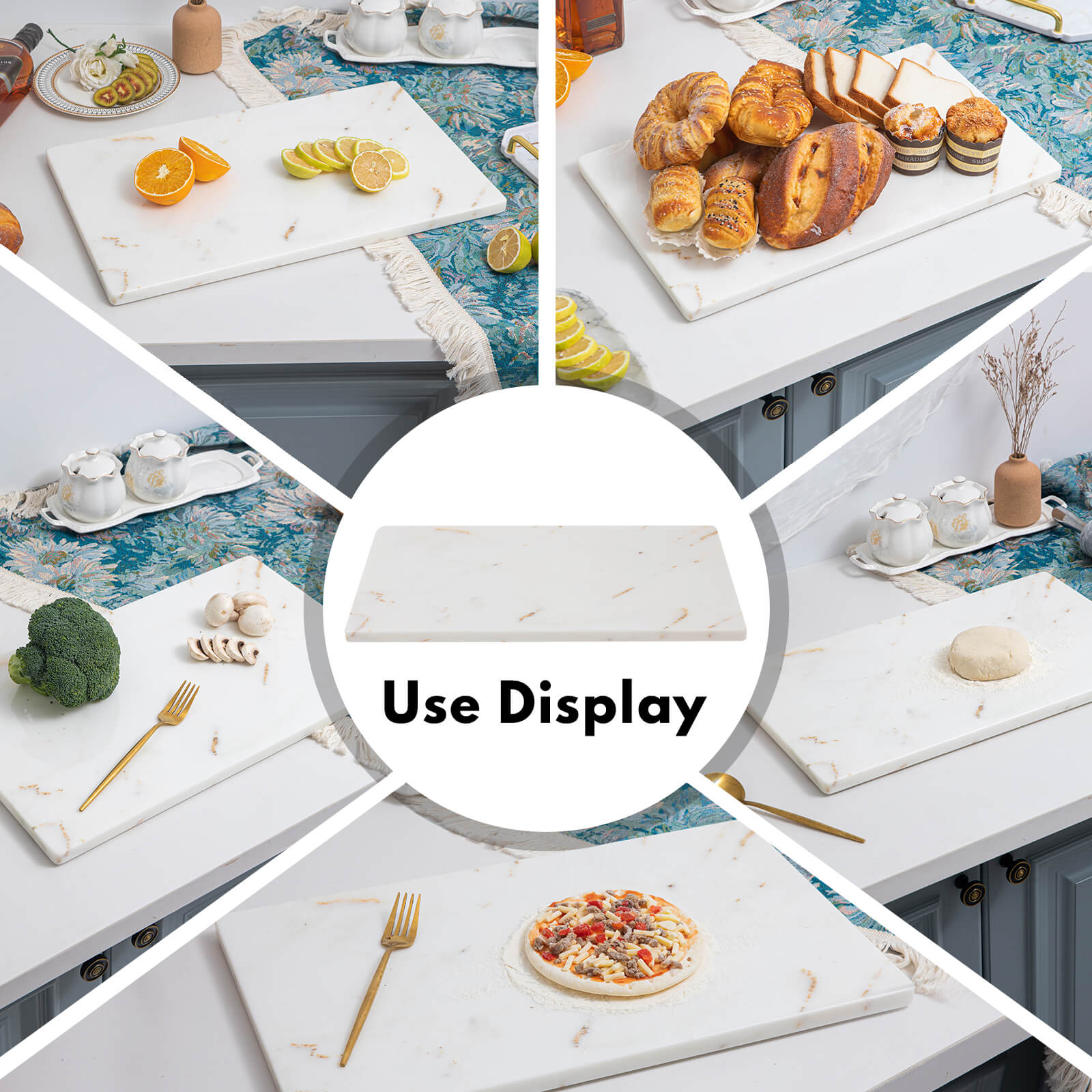 Lovdeco Luxury White Marble Pastry Board, Pastry Board For Kitchen, Large Calacatta Gold Marble Slab Gift With Non-Slip Feets, 12x20 Inch, 1 Piece