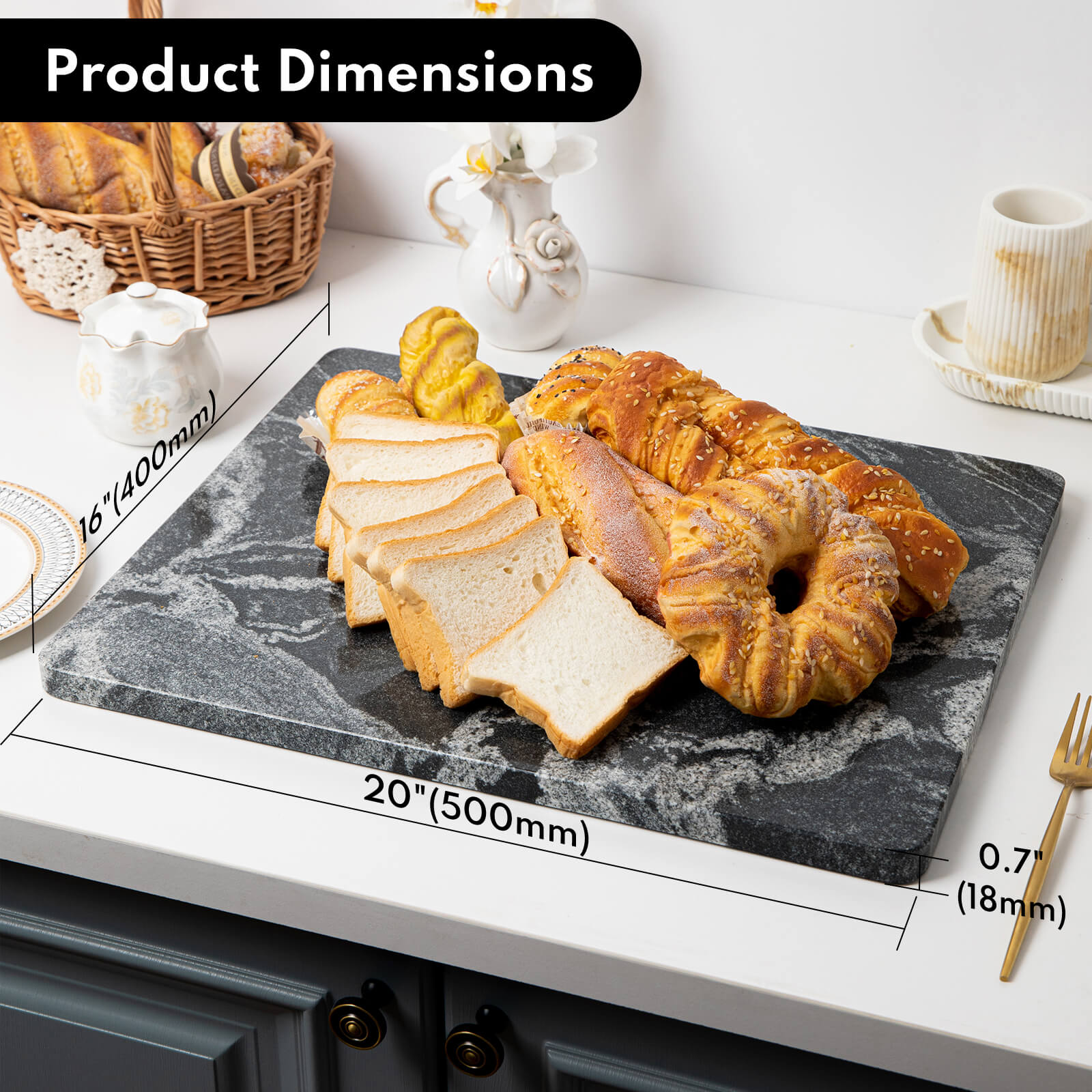 Lovdeco Marble Cutting Board, Pastry Board For Kitchen, Large Black With White Vine Marble Slab Gift With Non-Slip Feets, 16x20 Inch, 1 Piece