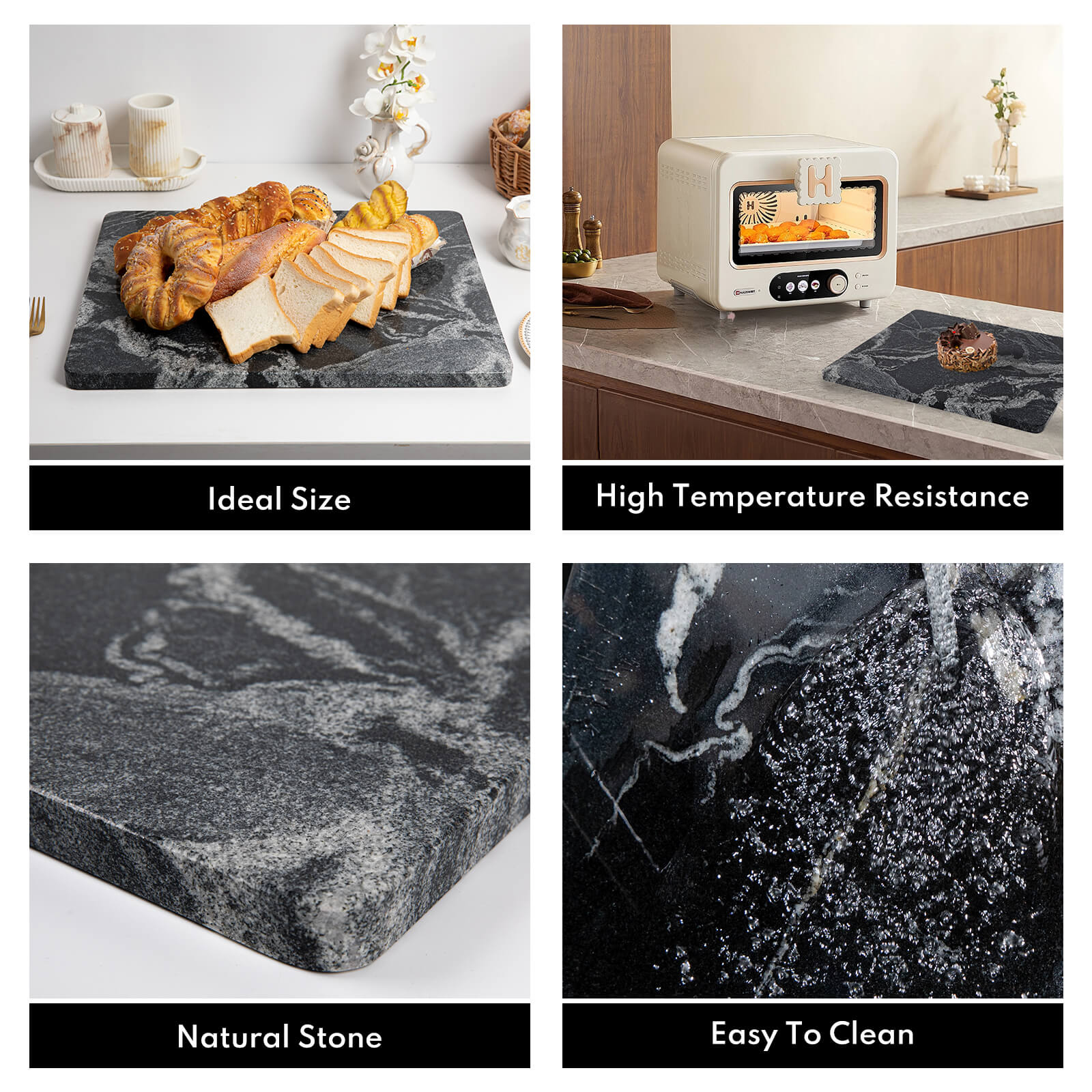 Lovdeco Marble Cutting Board, Pastry Board For Kitchen, Large Black With White Vine Marble Slab Gift With Non-Slip Feets, 16x20 Inch, 1 Piece