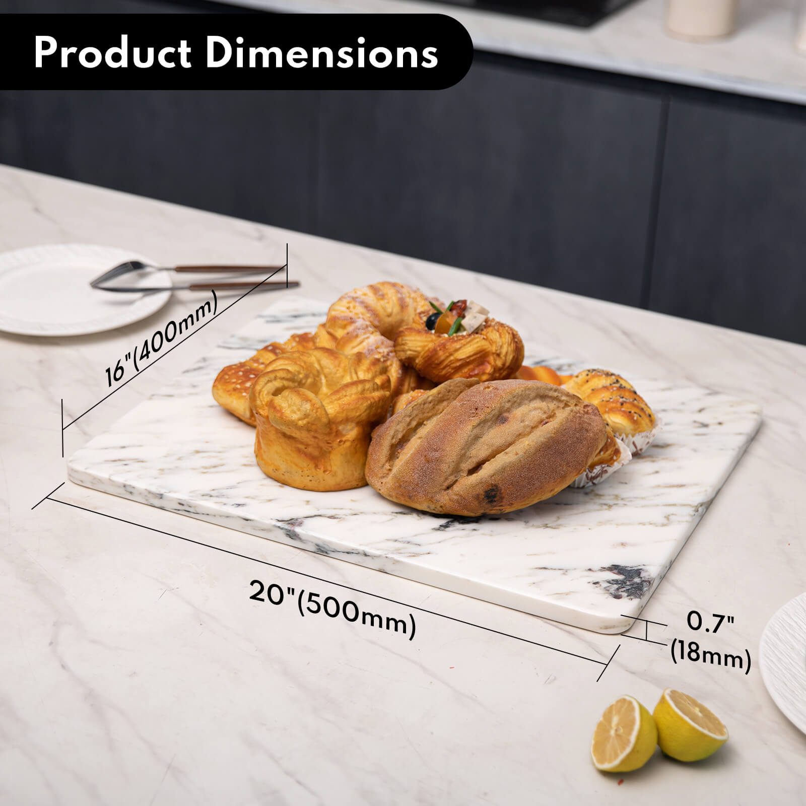 Lovdeco Marble Cutting Board, Pastry Board For Kitchen, Large Ink White Marble Slab Gift With Non-Slip Feets, 16x20 Inch, 1 Piece