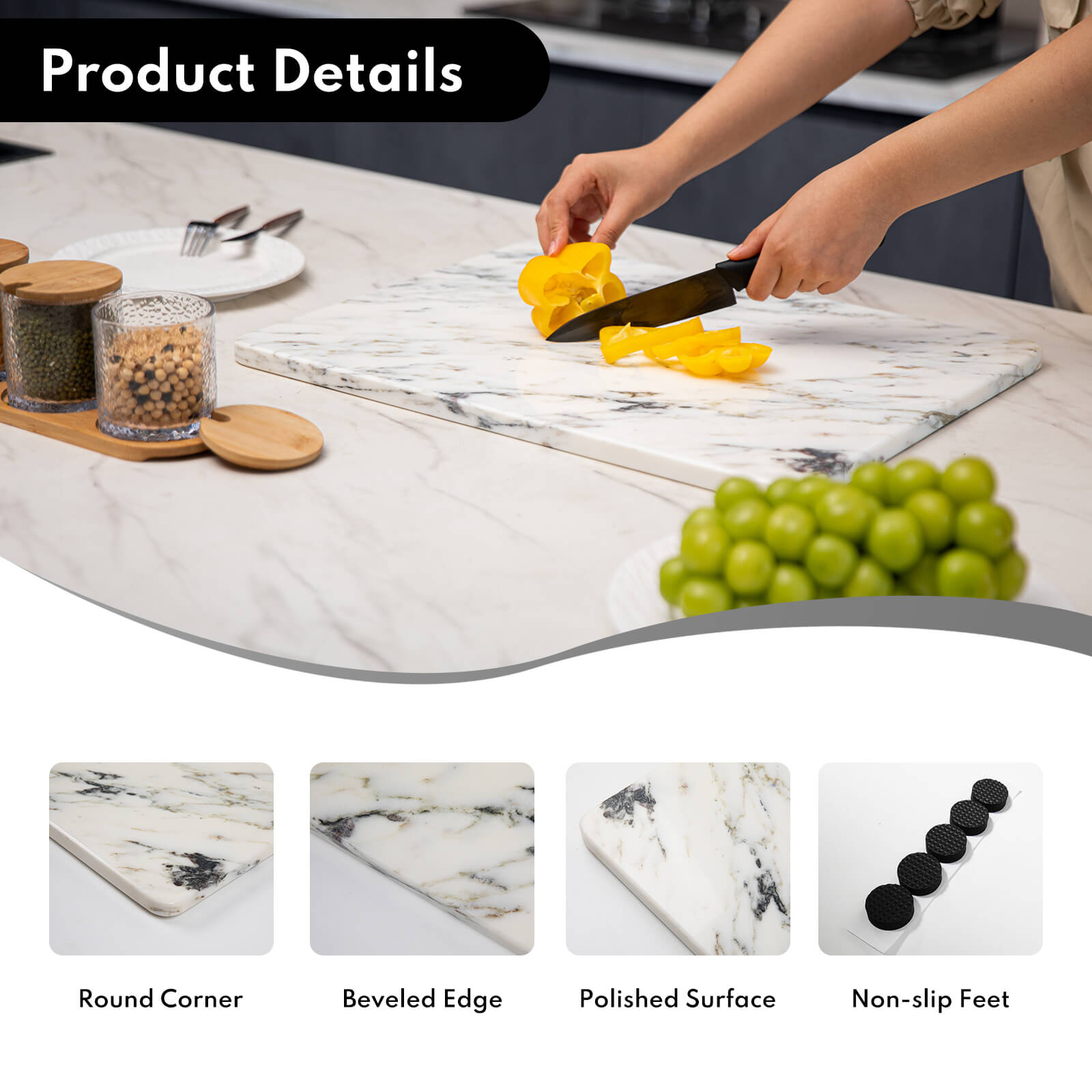Lovdeco Marble Cutting Board, Pastry Board For Kitchen, Large Ink White Marble Slab Gift With Non-Slip Feets, 16x20 Inch, 1 Piece