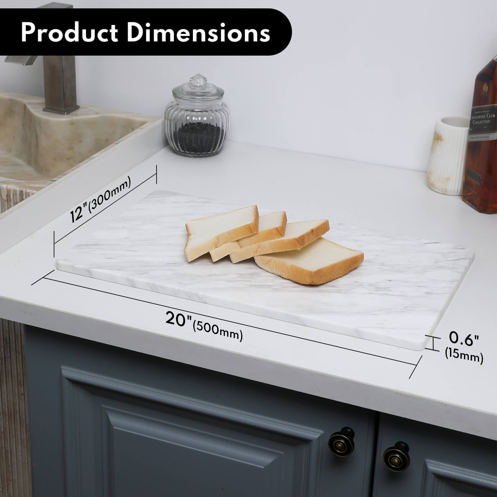 Lovdeco Marble Cutting Board 12"x20", 100% Natural Marble, Heavy Duty, Volakas White, Polished Surface for Pastry, Cheese, Serving & Kitchen Countertop – White with Brown Veining