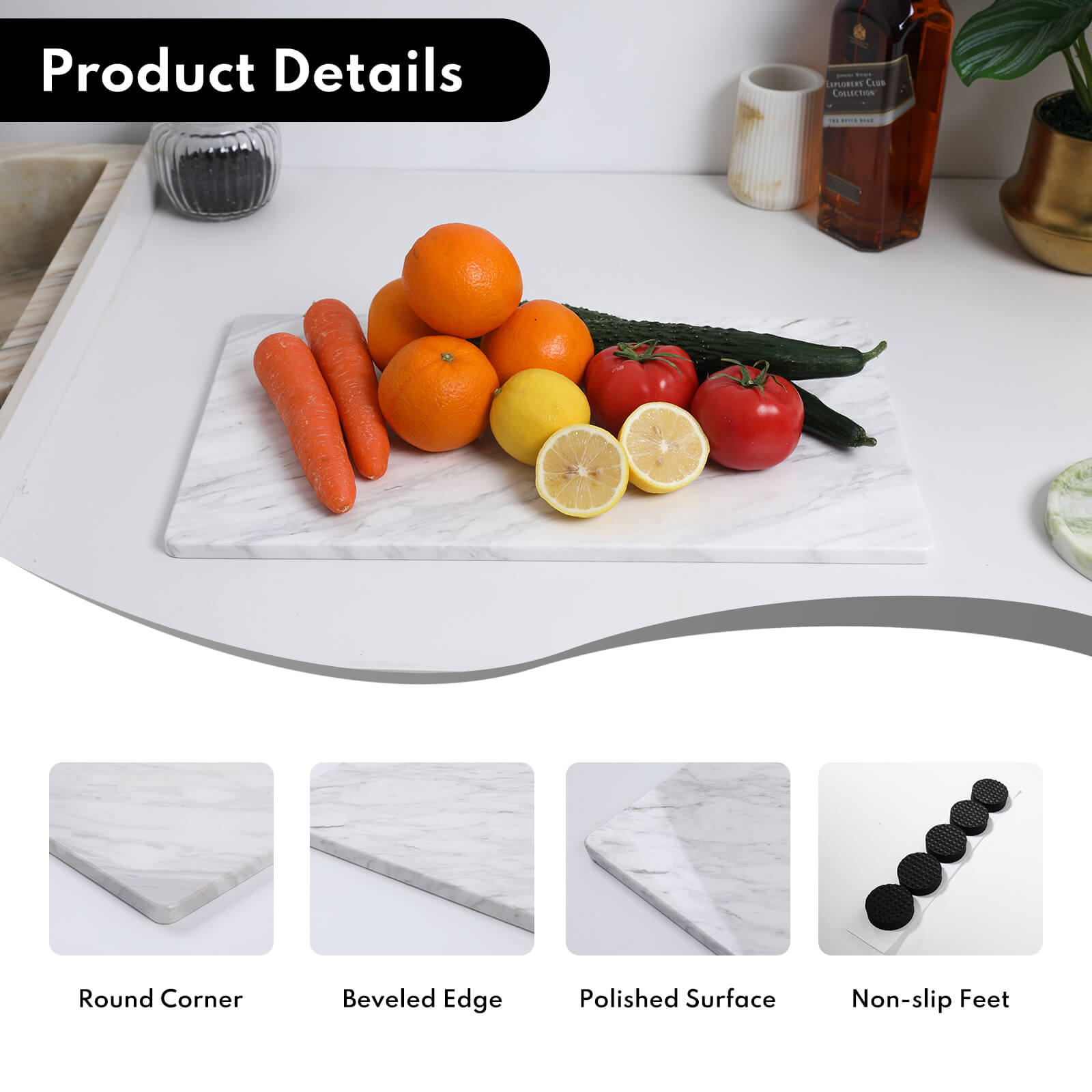 Lovdeco Marble Cutting Board 12"x20", 100% Natural Marble, Heavy Duty, Volakas White, Polished Surface for Pastry, Cheese, Serving & Kitchen Countertop – White with Brown Veining