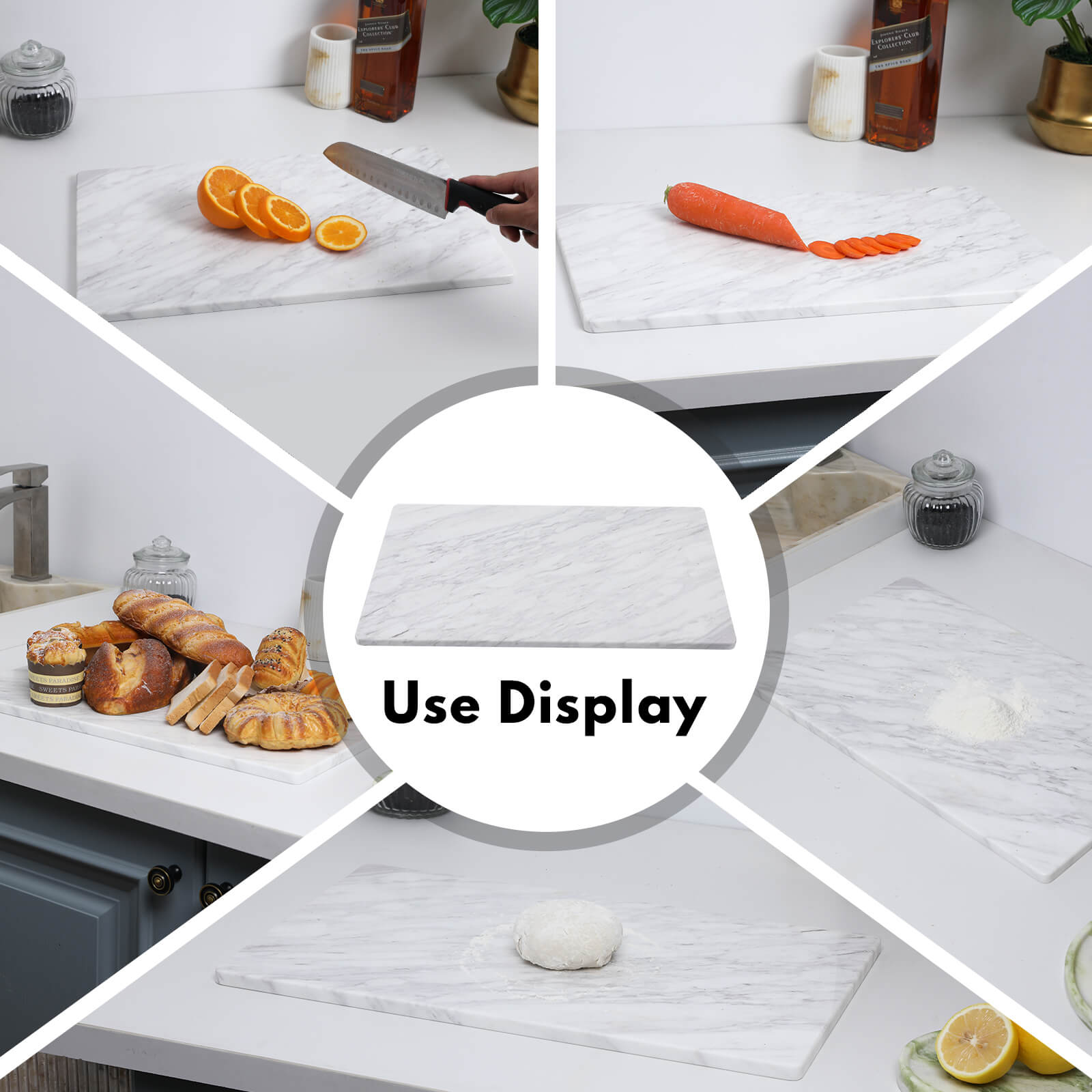 Lovdeco Marble Cutting Board 12"x20", 100% Natural Marble, Heavy Duty, Volakas White, Polished Surface for Pastry, Cheese, Serving & Kitchen Countertop – White with Brown Veining